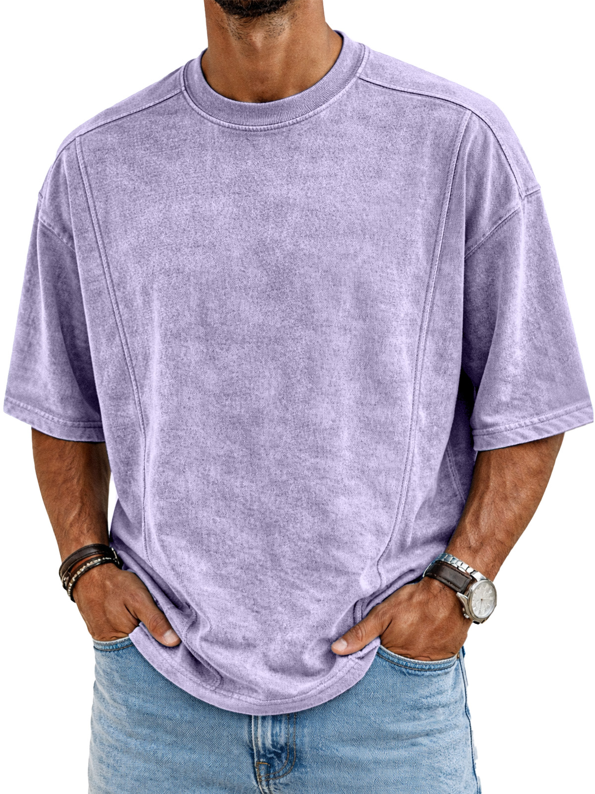 Men's Retro Deconstructed Design Solid Color Round Neck Short Sleeve T-shirt