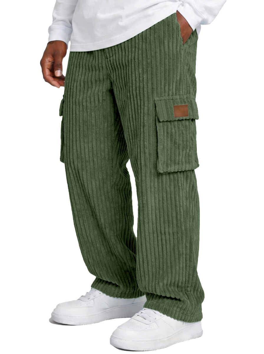 Men's Simple And Versatile Thick Corduroy Multi-pocket Loose Straight-leg Trousers