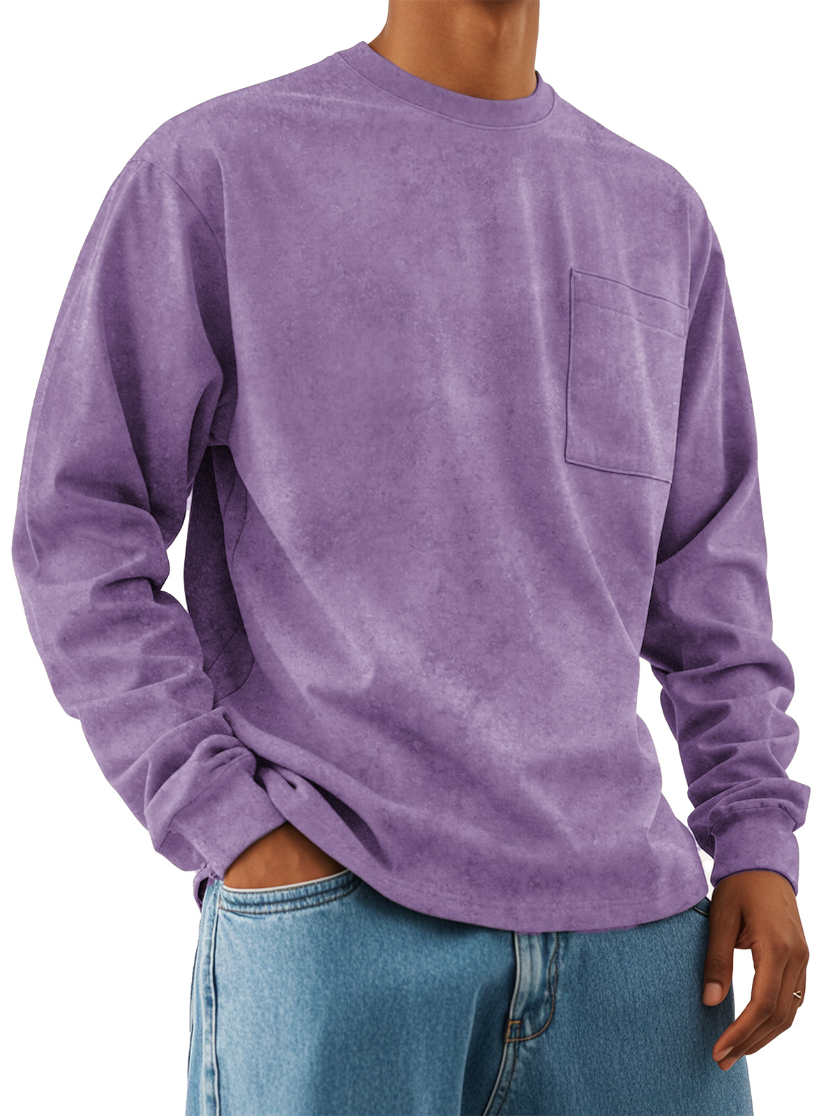 Men's Fashion Retro Casual Round Neck Pocket Long Sleeve T-shirt