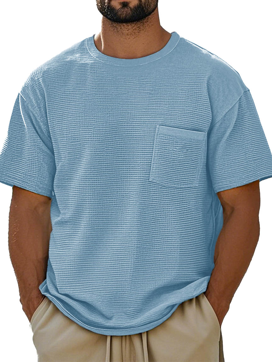 Men's Fashion Retro Texture Fabric Pocket Short-sleeved T-shirt