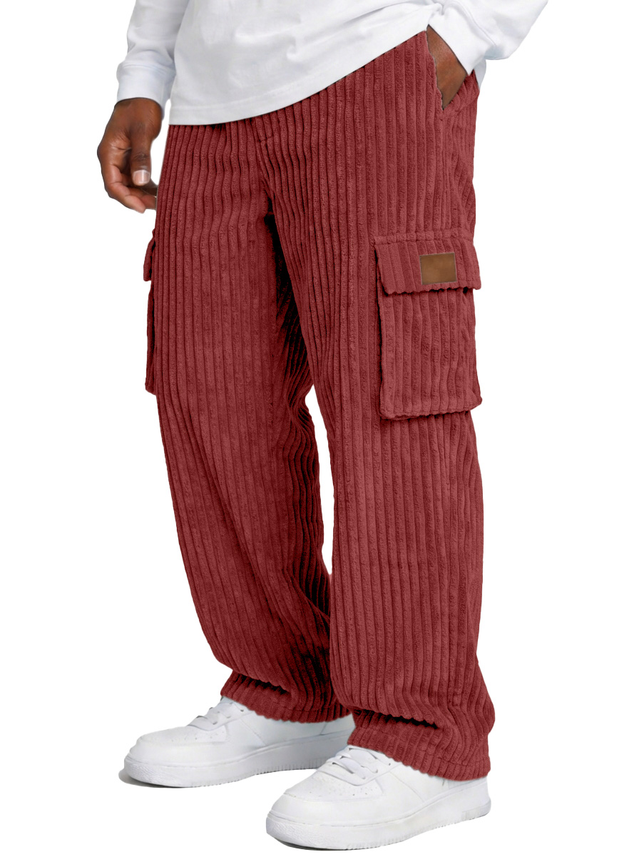 Men's Simple And Versatile Thick Corduroy Multi-pocket Loose Straight-leg Trousers