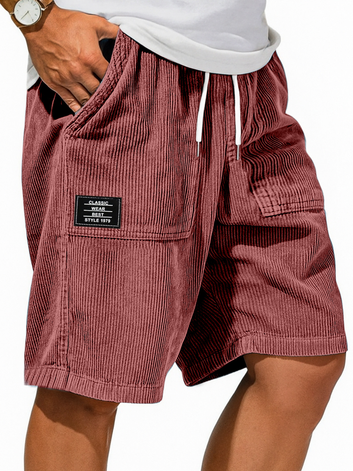 Men's Retro Solid Color Design Sense Logo Casual Shorts