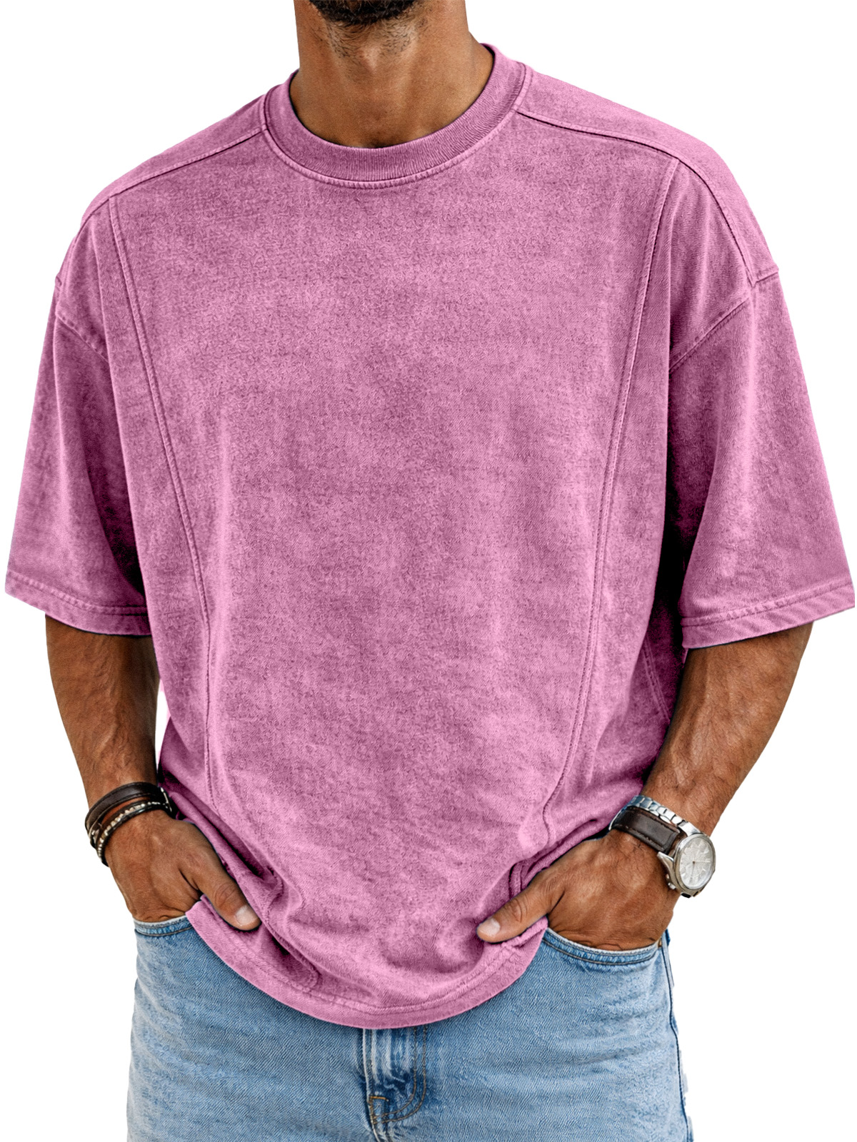Men's Retro Deconstructed Design Solid Color Round Neck Short Sleeve T-shirt
