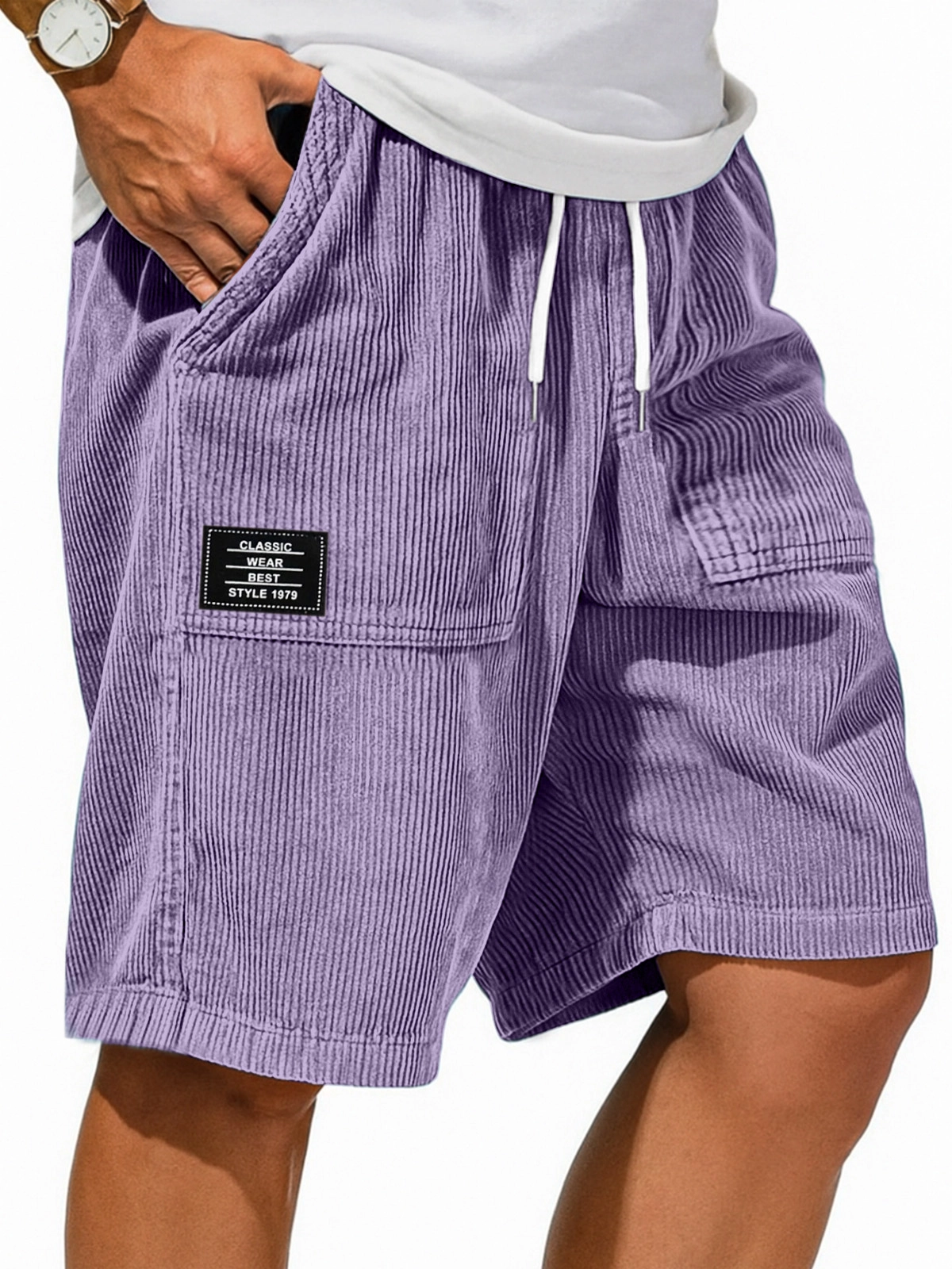 Men's Retro Solid Color Design Sense Logo Casual Shorts