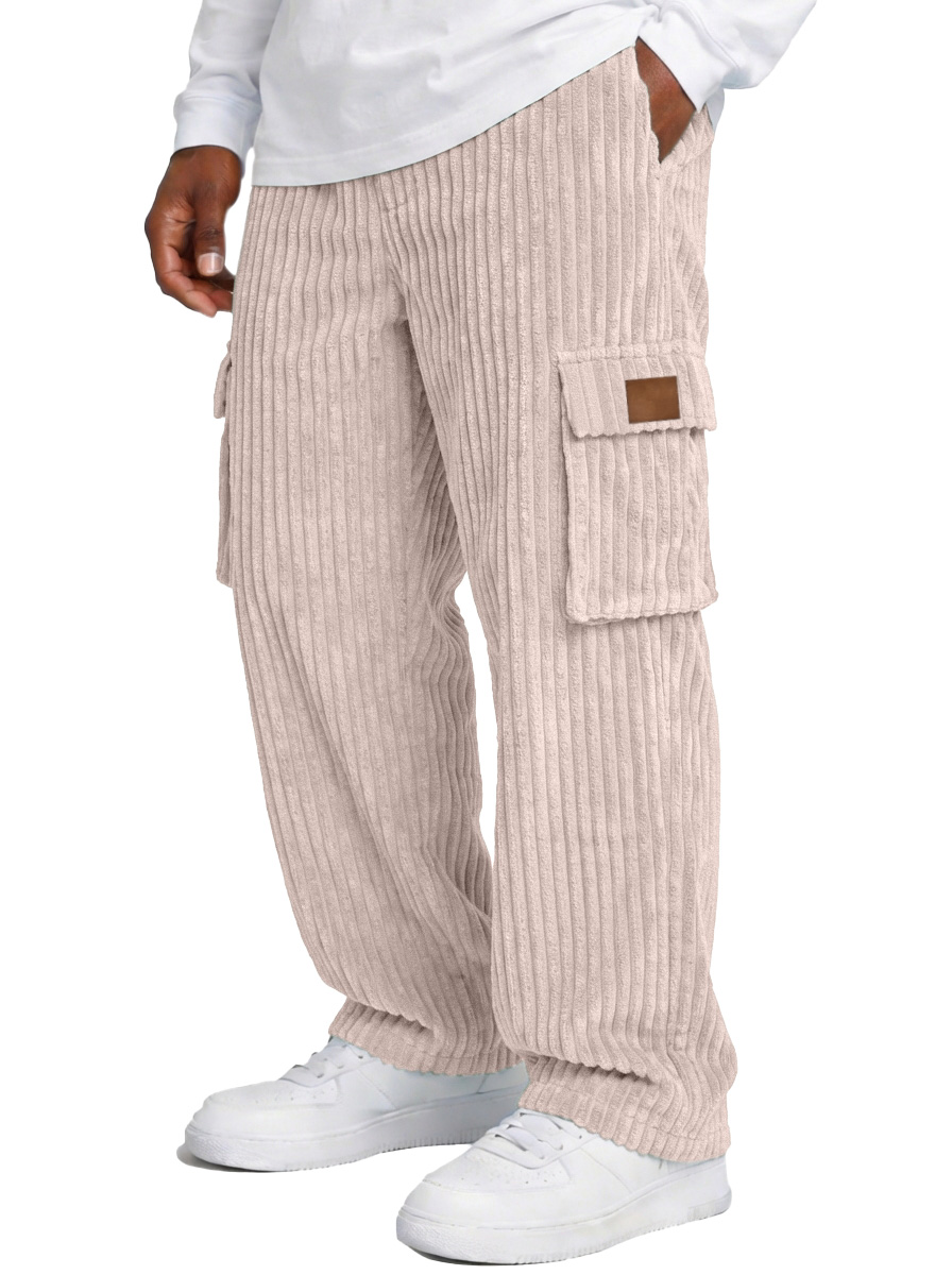Men's Simple And Versatile Thick Corduroy Multi-pocket Loose Straight-leg Trousers