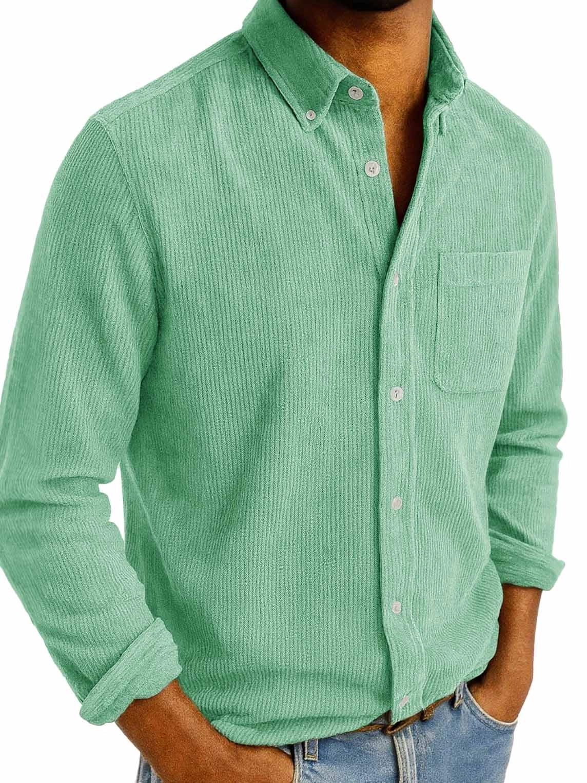Men's Fashion Retro Daily Casual Corduroy Fabric Lapel Long Sleeve Pocket Shirt
