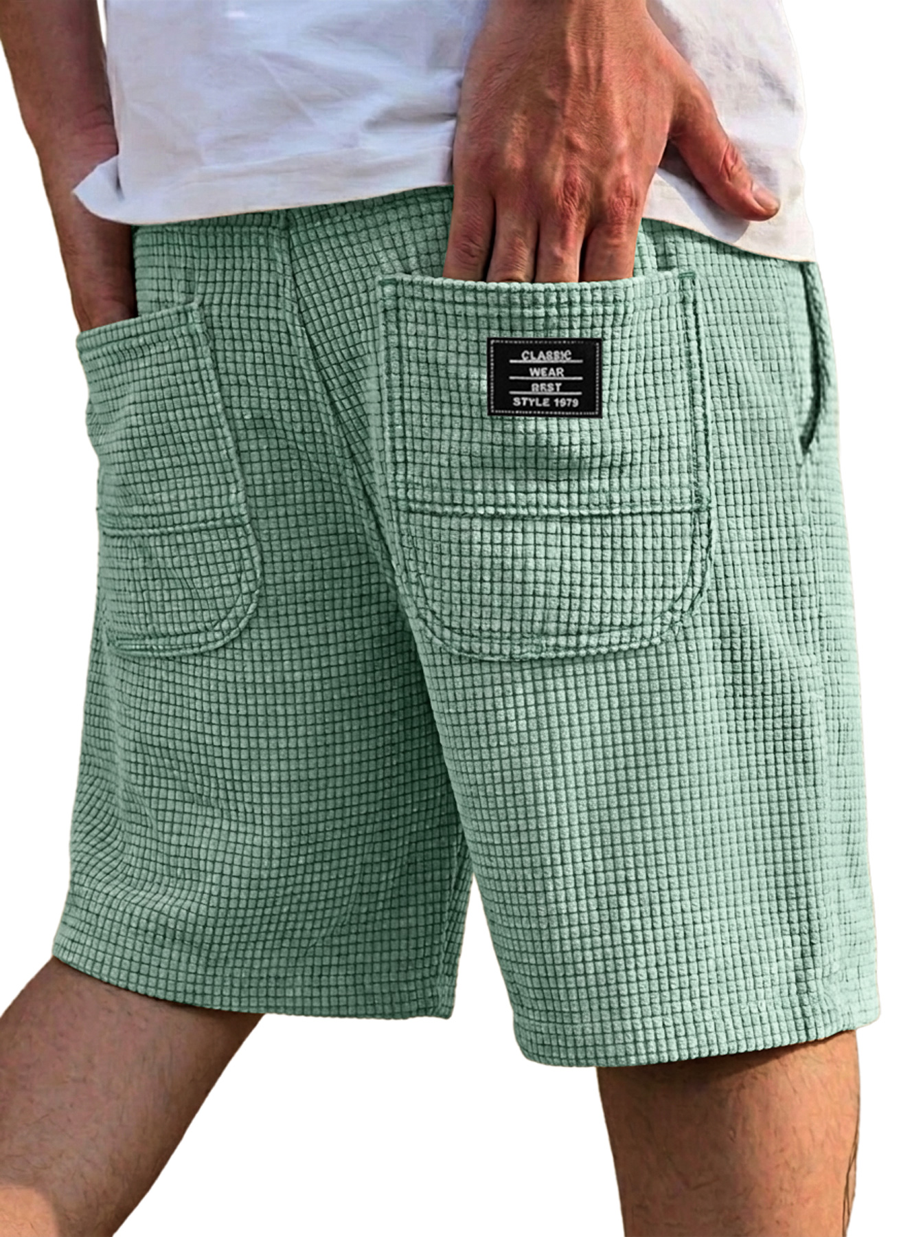 Men's Everyday Textured Embroidered Logo Casual Shorts