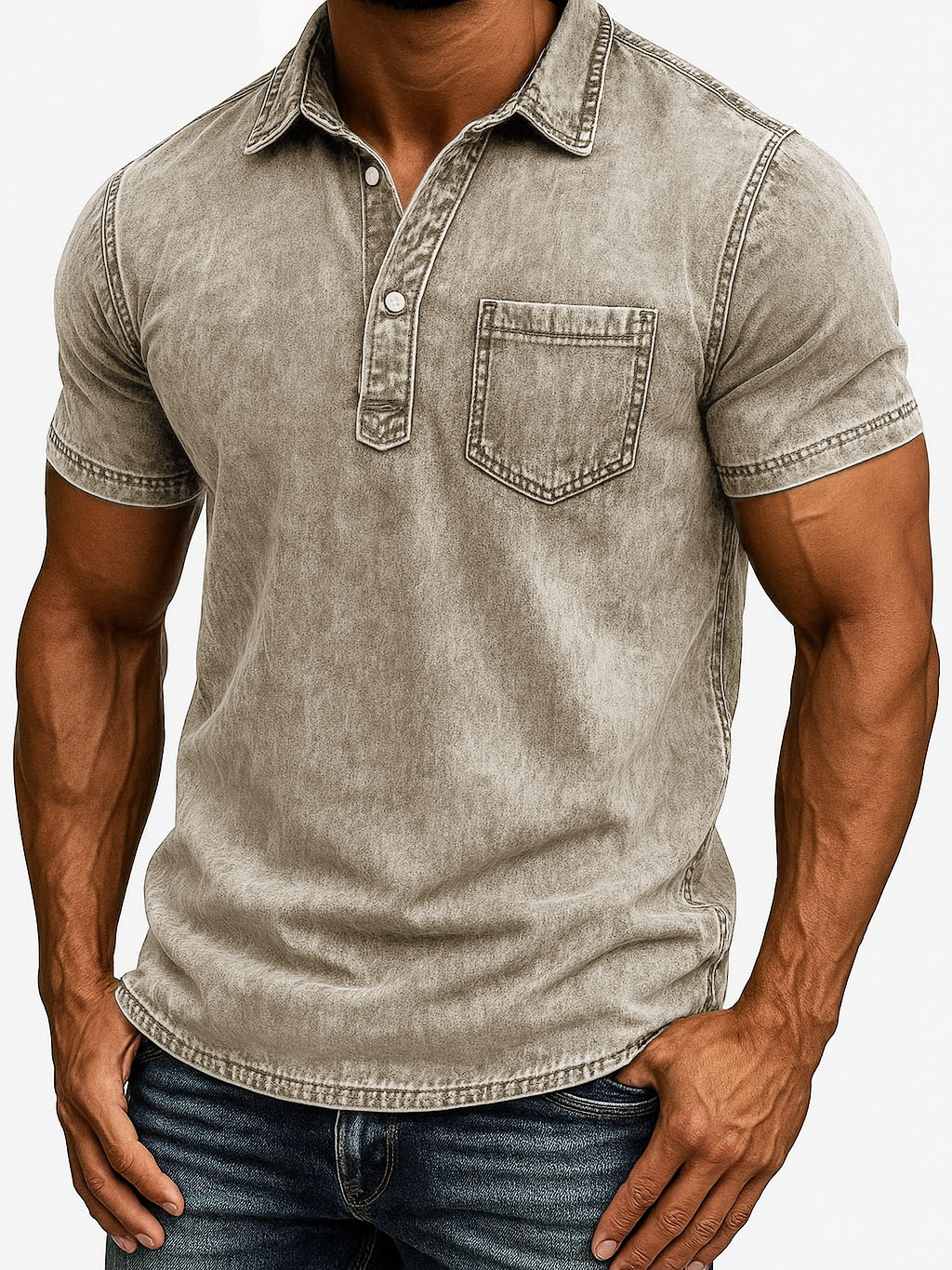 Men's Fashion Outdoor Retro Distressed Fabric Short Sleeve Pocket Polo Shirt