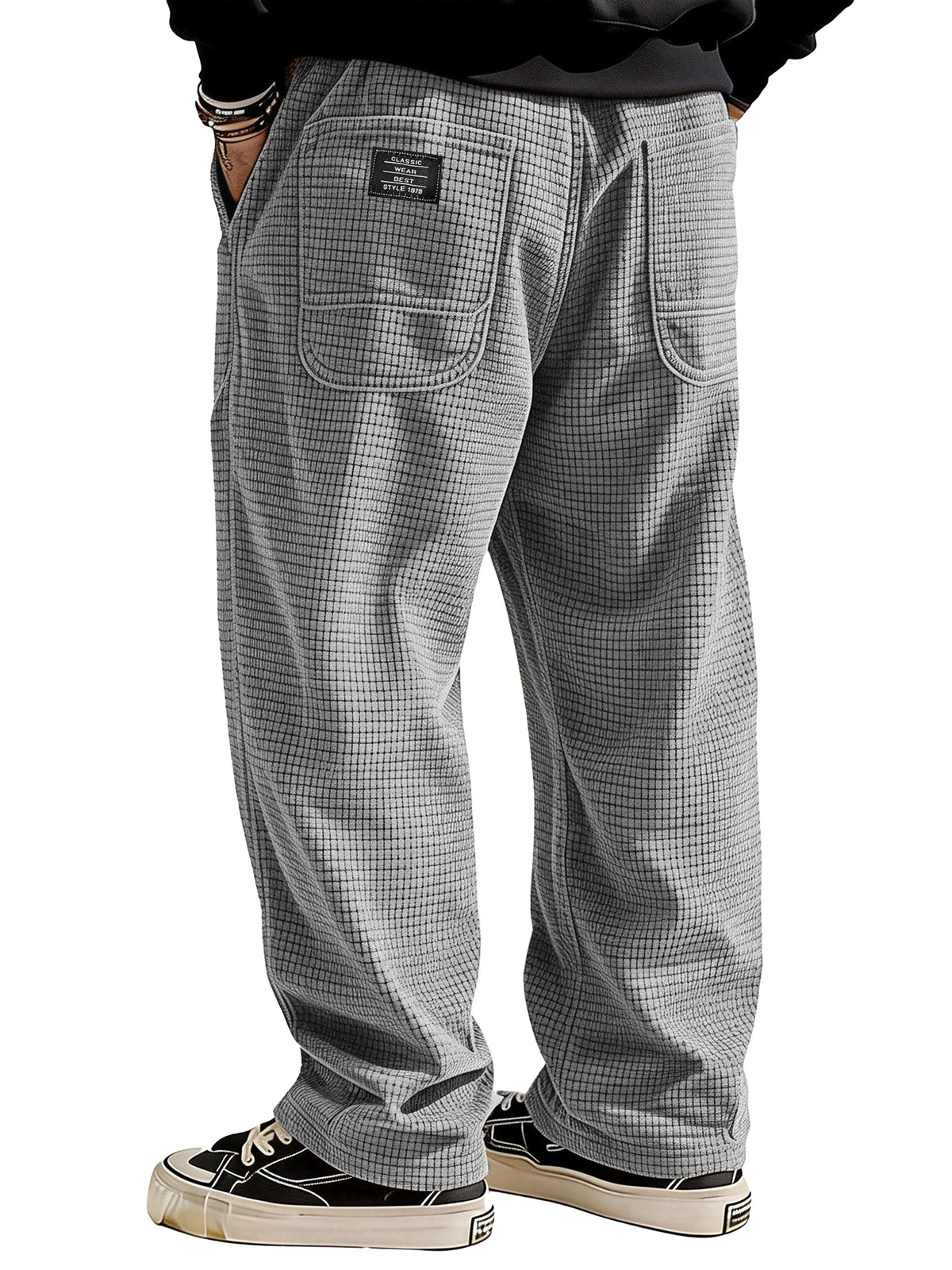 Stylish Casual Loose Waffle Fabric Pocket Tether Pants