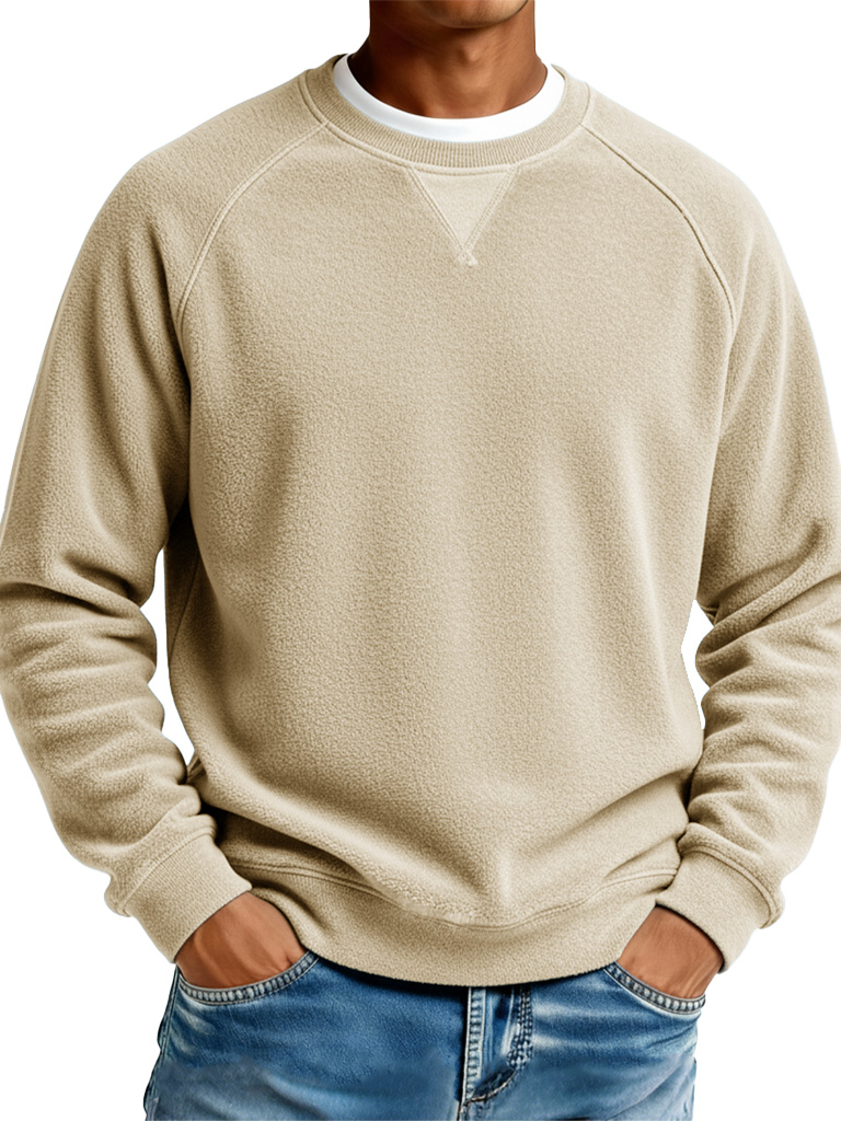 Men's Fashionable Casual Ribbed Fabric Raglan Neck Long-Sleeved Top