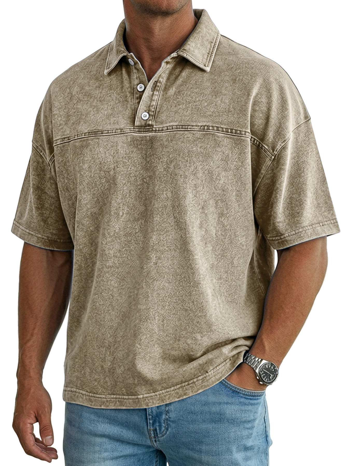 Men's Retro Collar Deconstructed Button Casual Short-Sleeve Polo Shirt