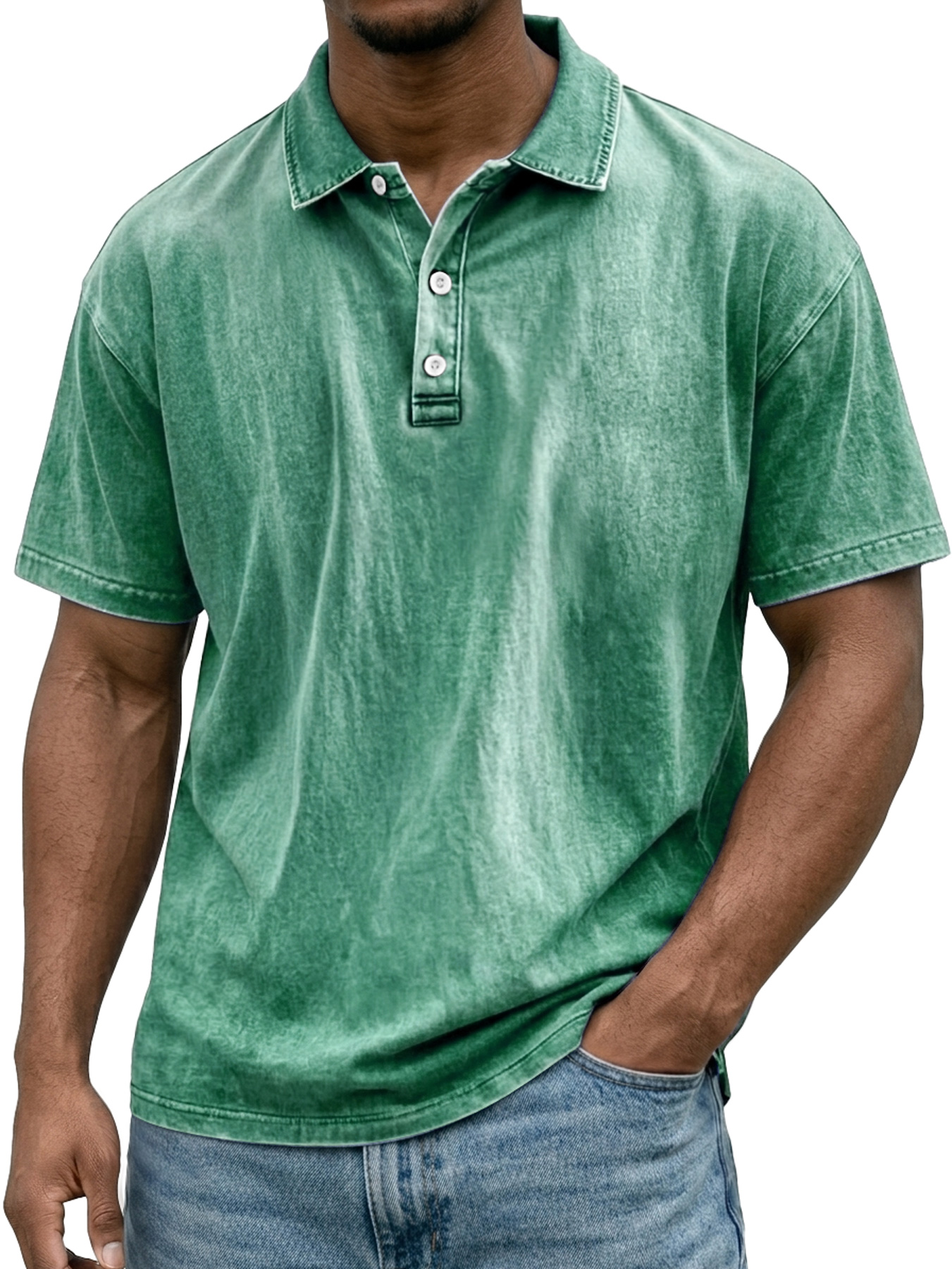 Men's Retro Casual Collared Button-Down Short-Sleeve Polo Shirt