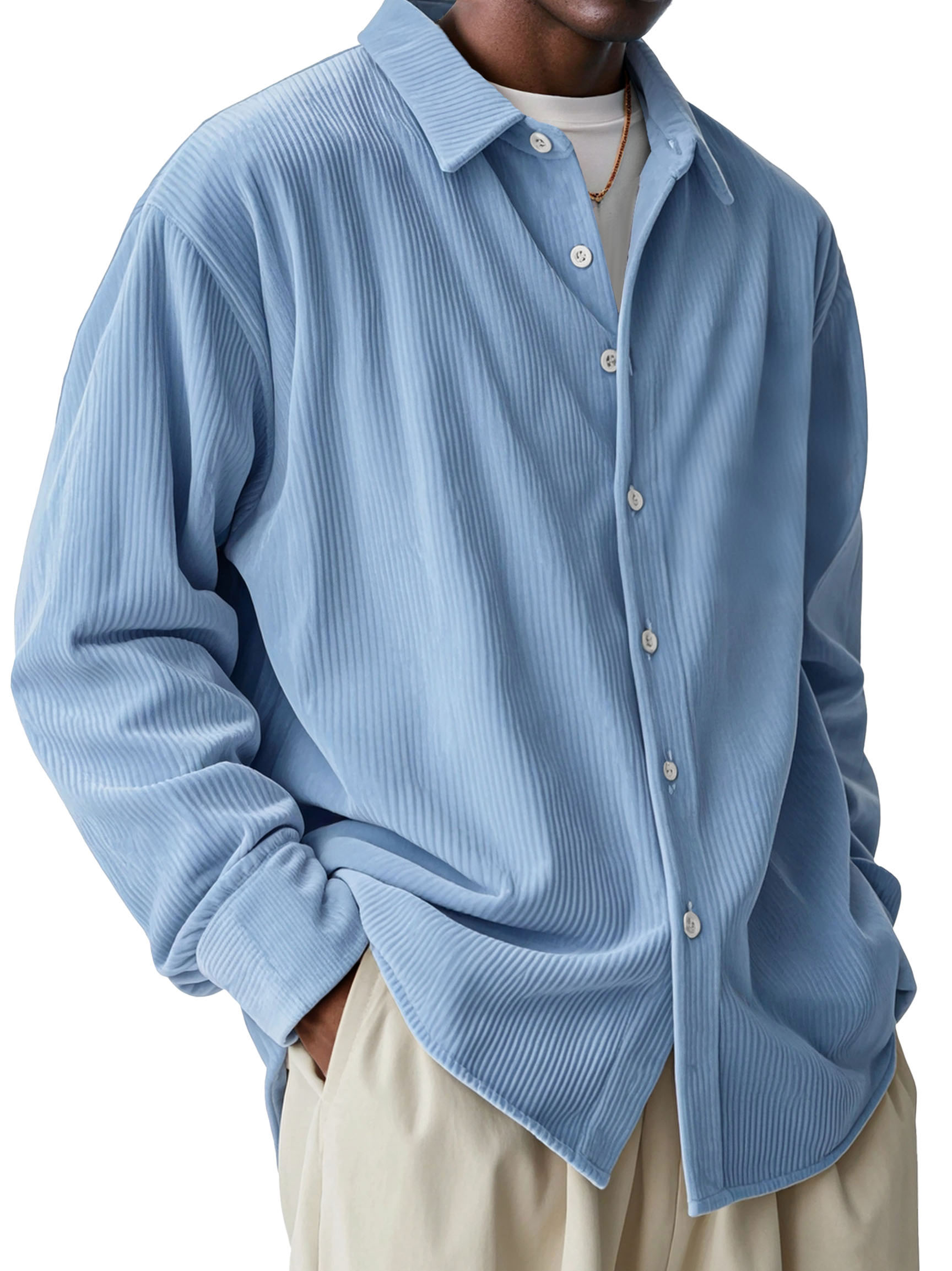 Men's Fashionable Corduroy Pit Fabric Long Sleeve Lapel Shirt