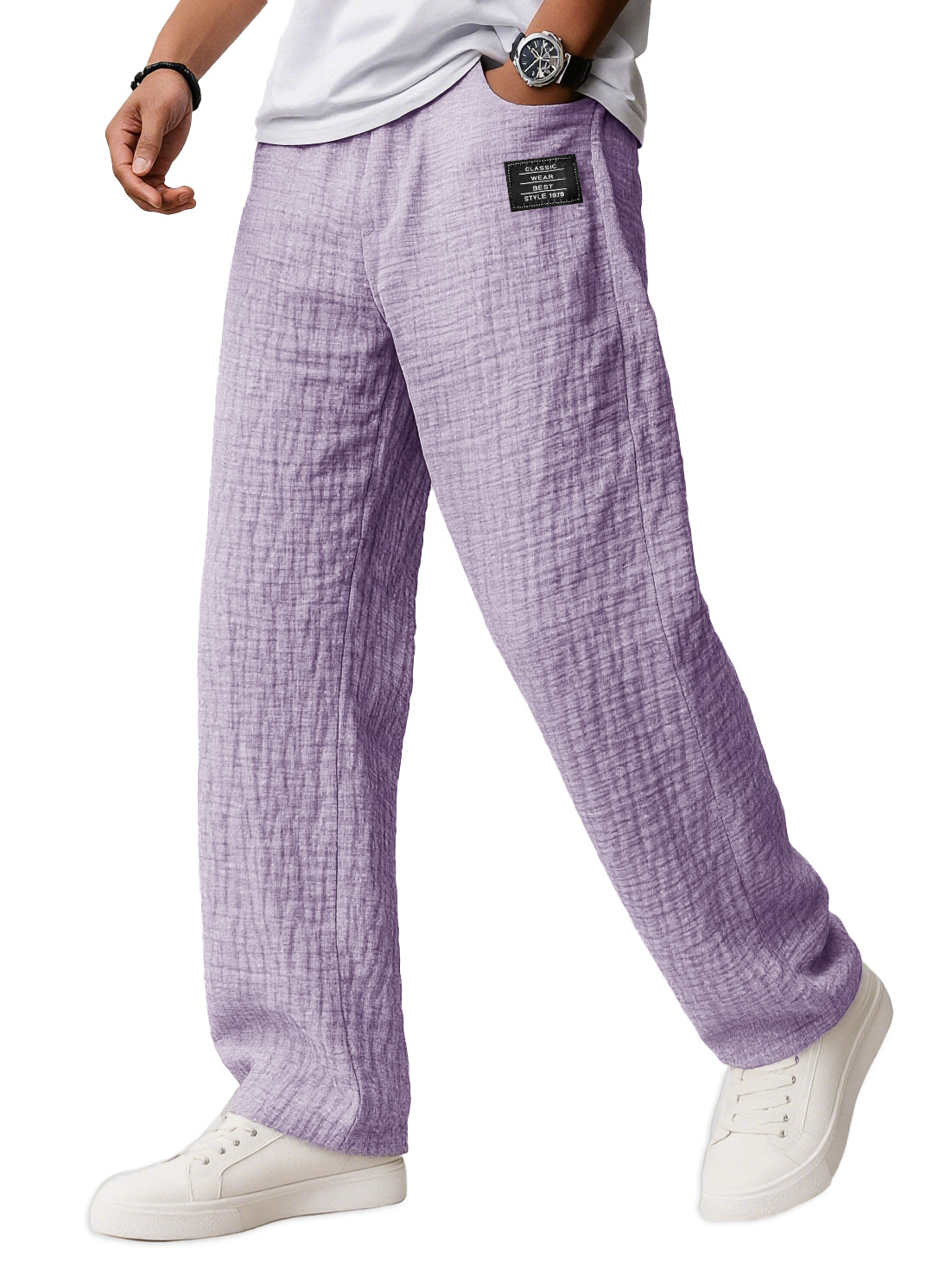 Men's Wear Fashionable Daily Texture Fabric Pockets Loose Tether Elastic Waist Embroidery Logo Pants