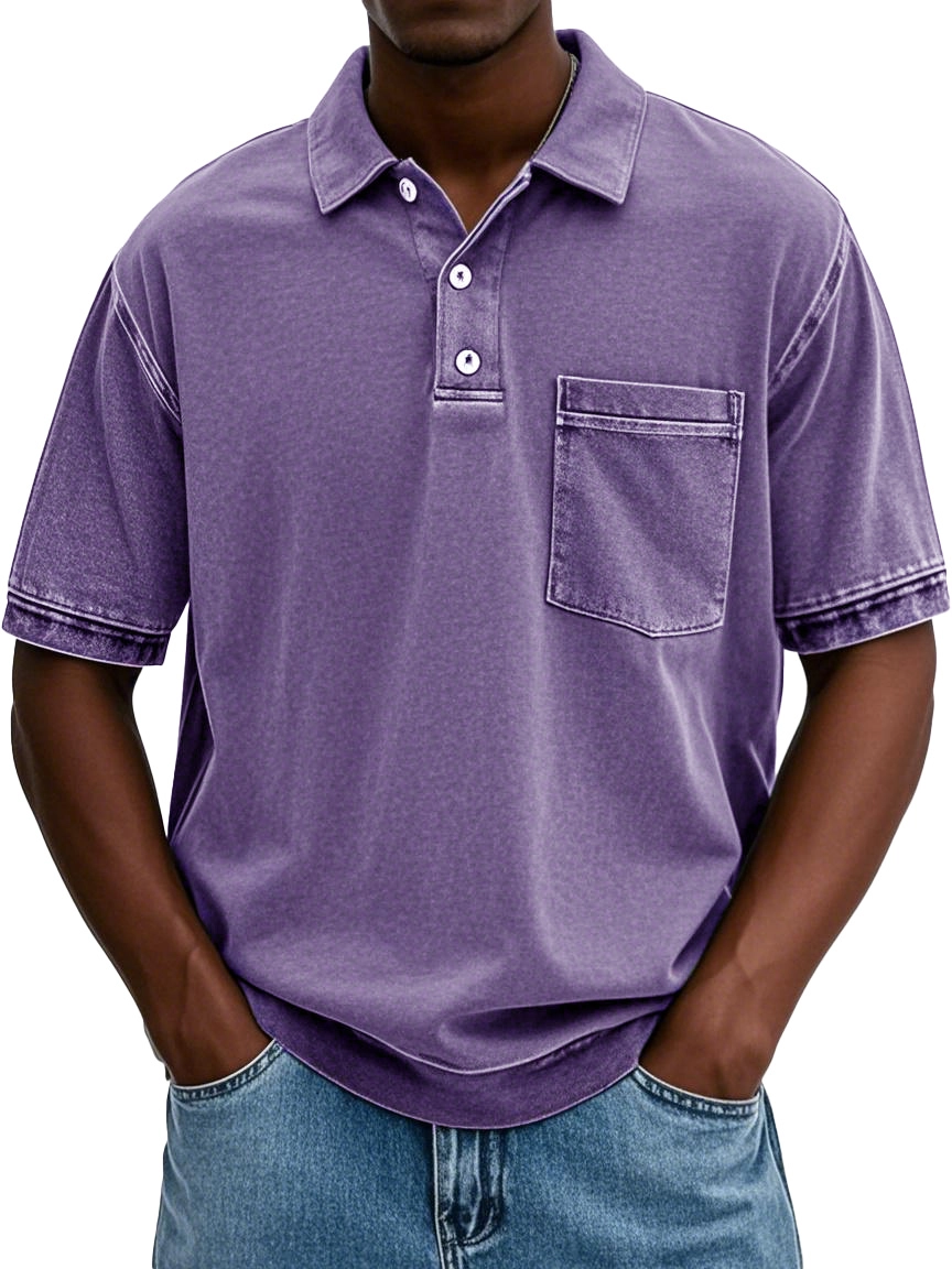 Men's Retro Distressed Lapel Short-sleeved Pocket Polo Shirt