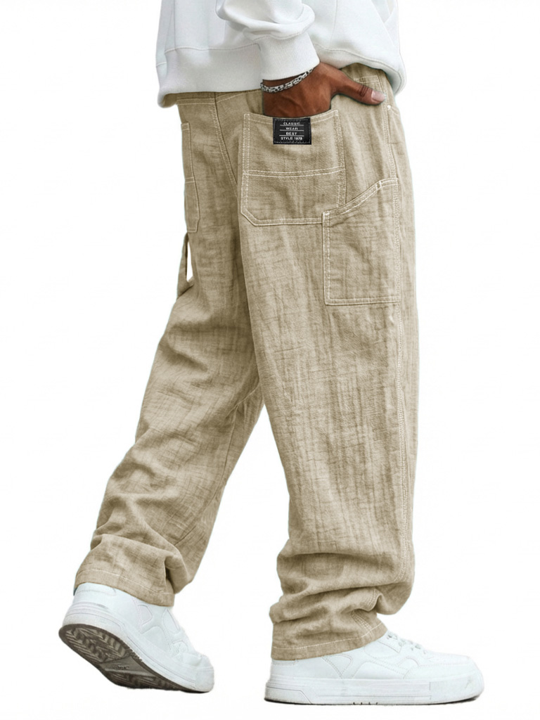 Men's Casual Linen Multi-Pocket Loose Long Trousers