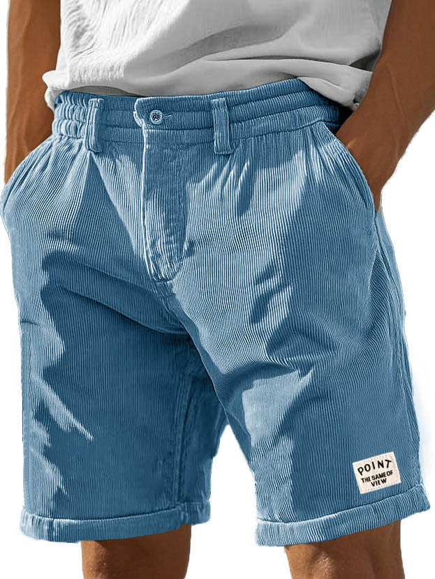 Men's Fashion Casual Corduroy Logo Embroidered Pocket Lace-up Shorts