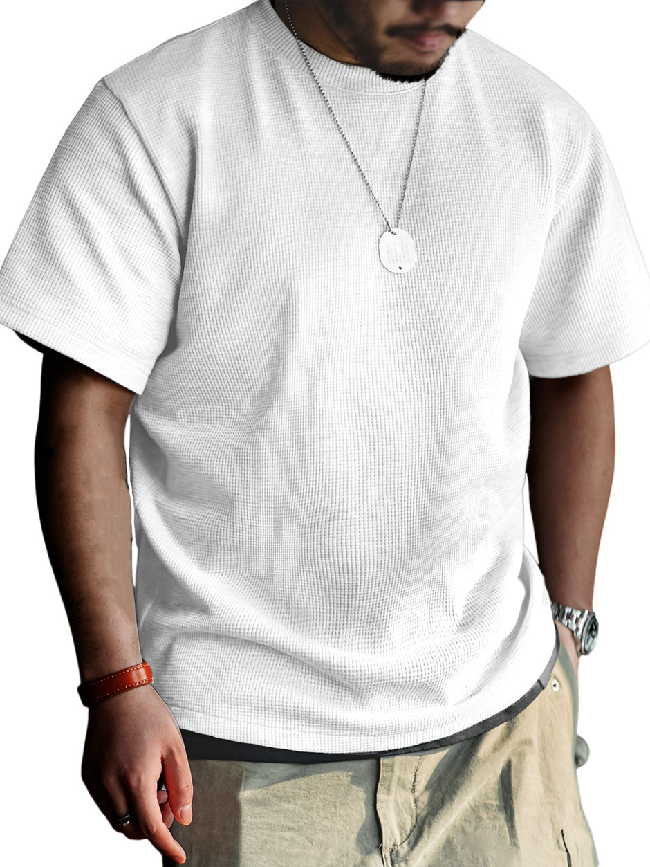 Men's Simple Waffle Fabric Short-Sleeved Round Neck T-shirt