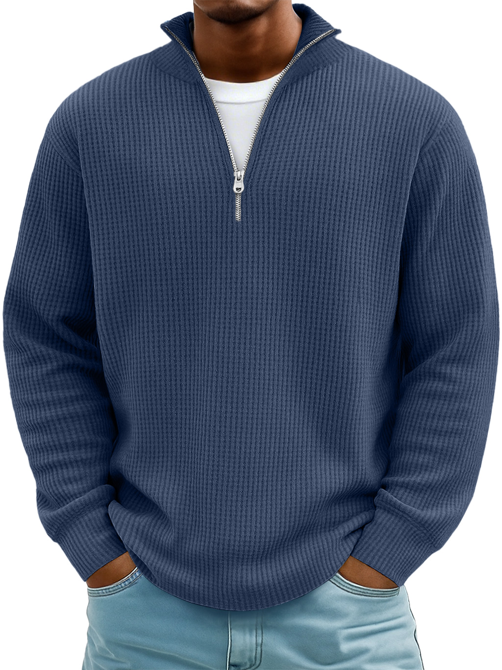 Men's Casual Simple Stand Collar Zipper Long Sleeve T-shirt