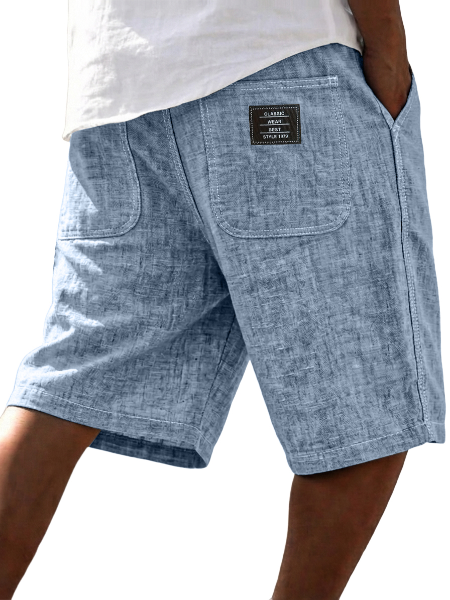 Men's Casual Breathable Linen Embroidered Logo Loose Shorts