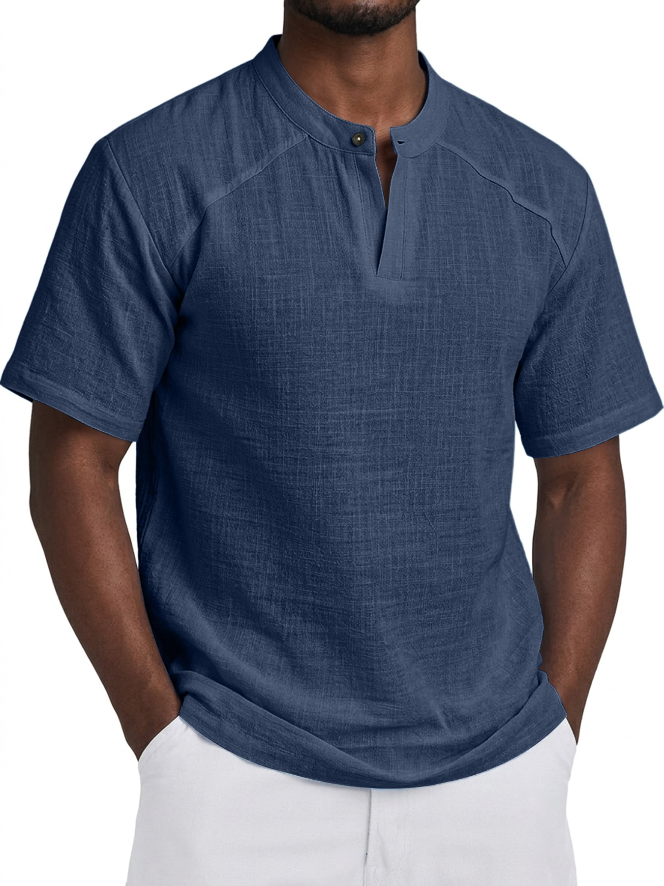 Men's Comfortable Cotton Linen Raglan Casual Short-Sleeve Henley Shirt