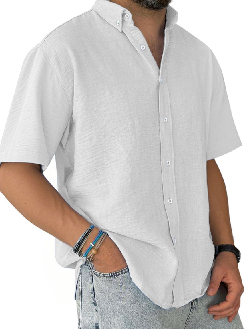 Men's Fashion Casual Pleated Fabric Short Sleeve Shirt