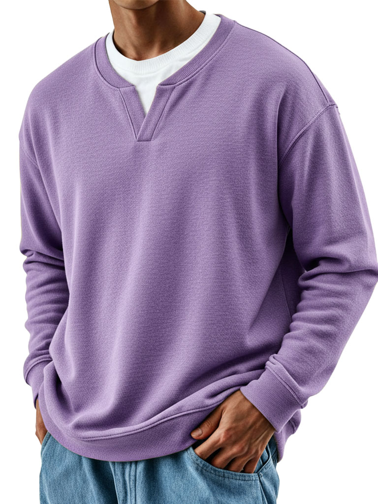 Men's Stylish Casual Retro Fake Two-piece V-neck Loose-fitting Long-sleeved Sweatshirt 