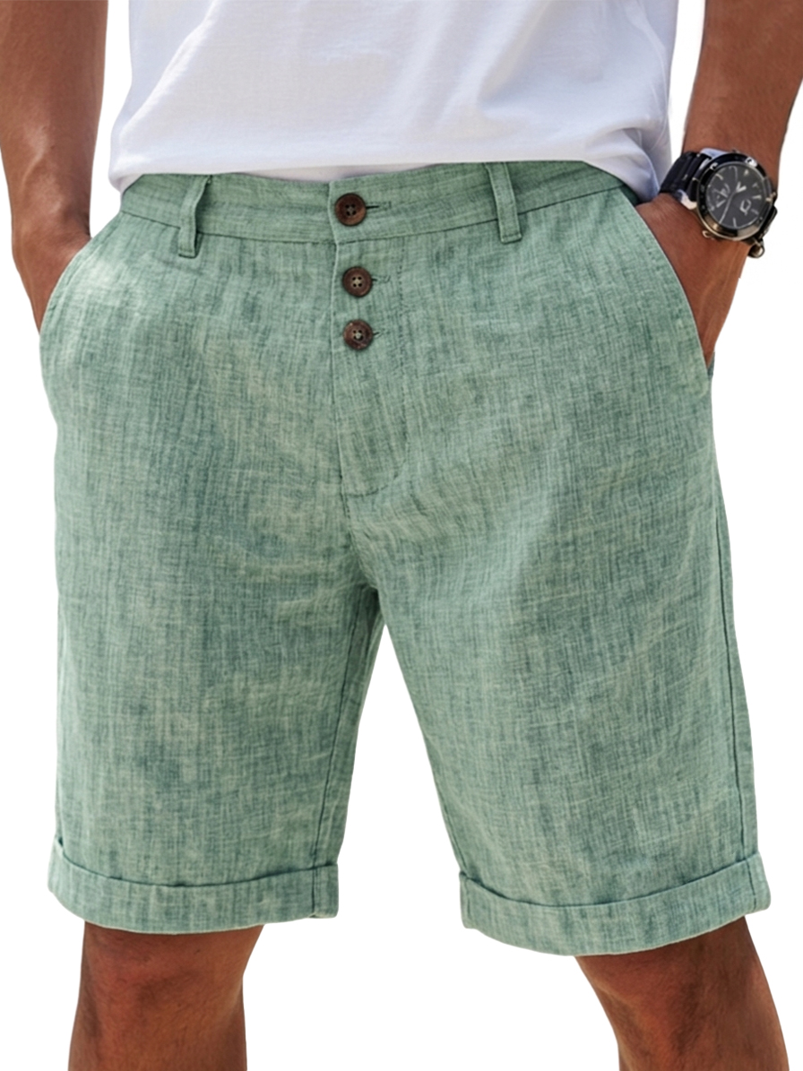 Men's Linen Solid Color Button-Up Casual Everyday Breathable Straight Shorts for Summer