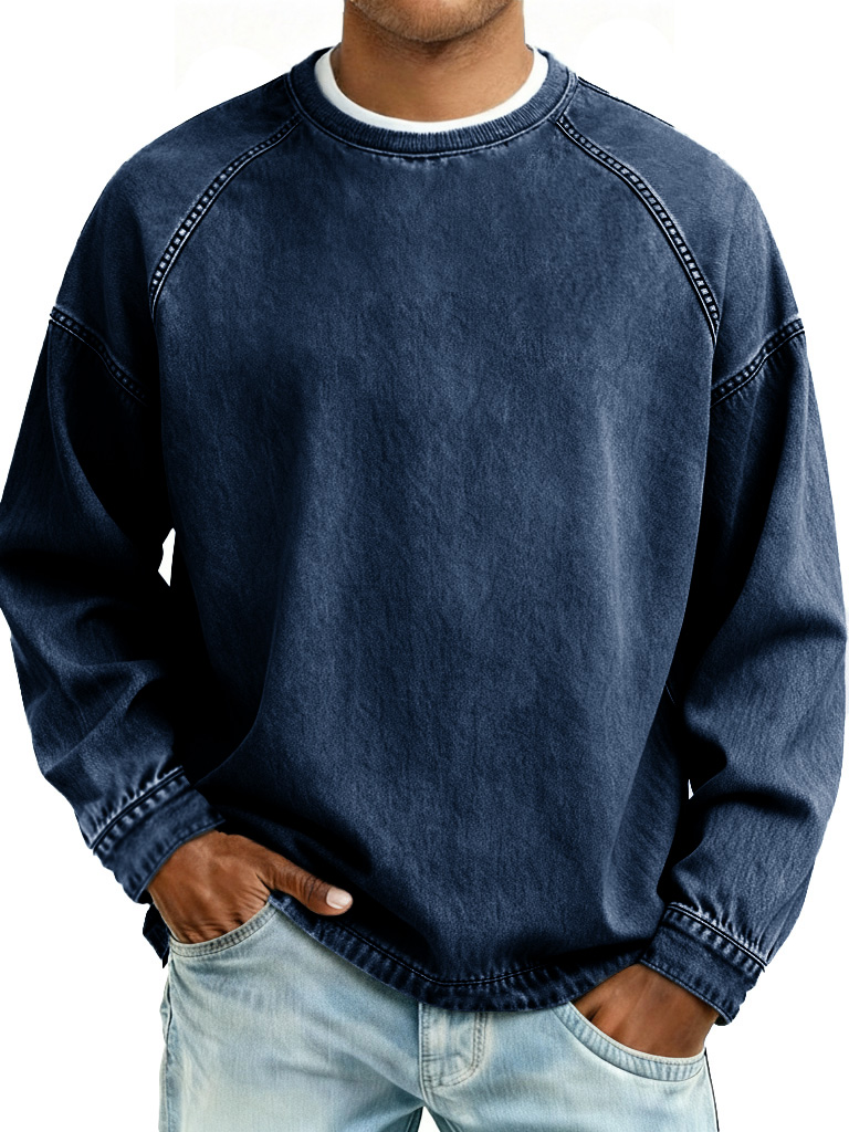 Men's Retro Fashion Distressed Crew Neck Long-Sleeve Loose Sweatshirt