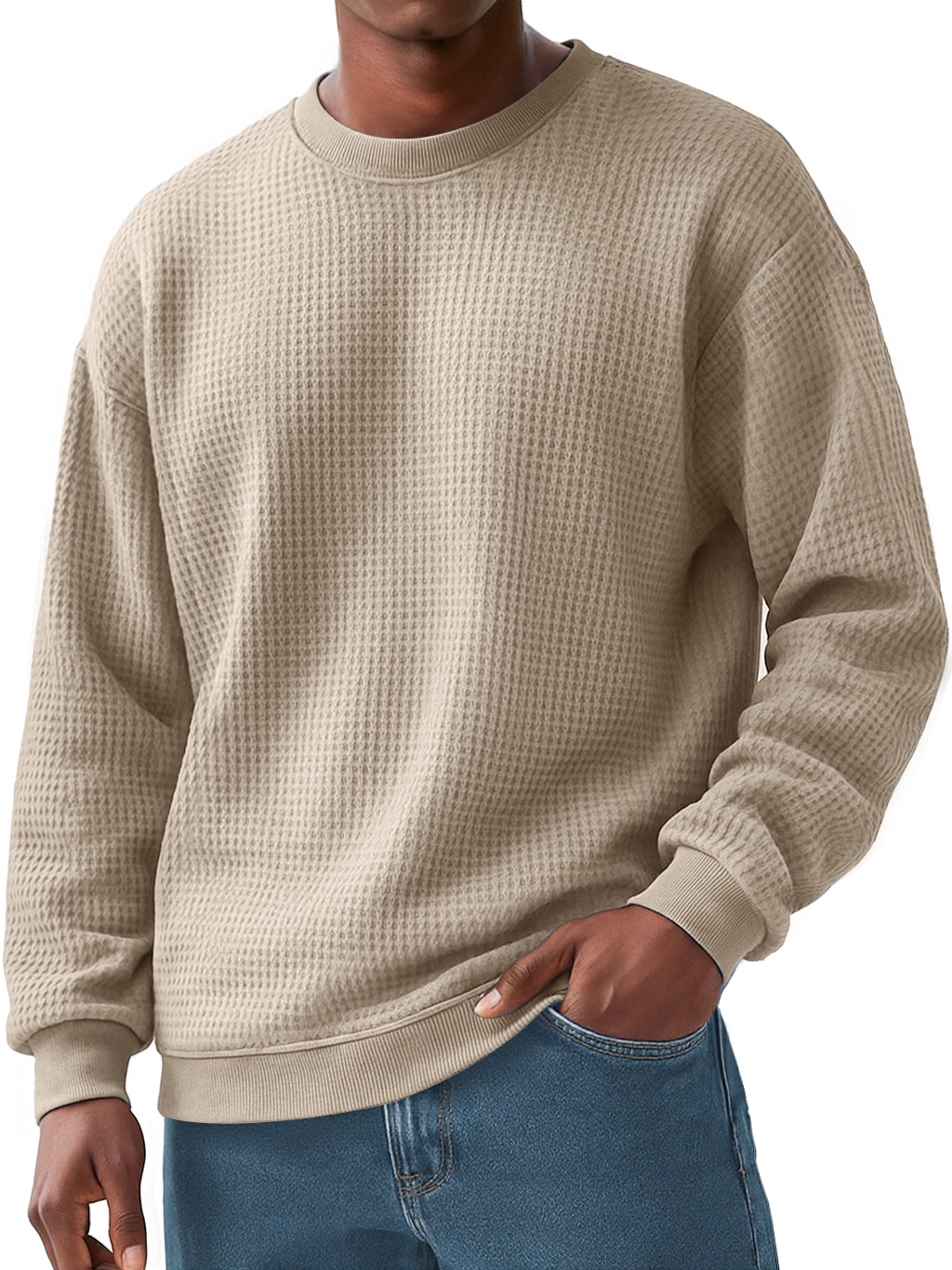 Men's Everyday Waffle Casual Long-sleeved Solid Color T-shirt