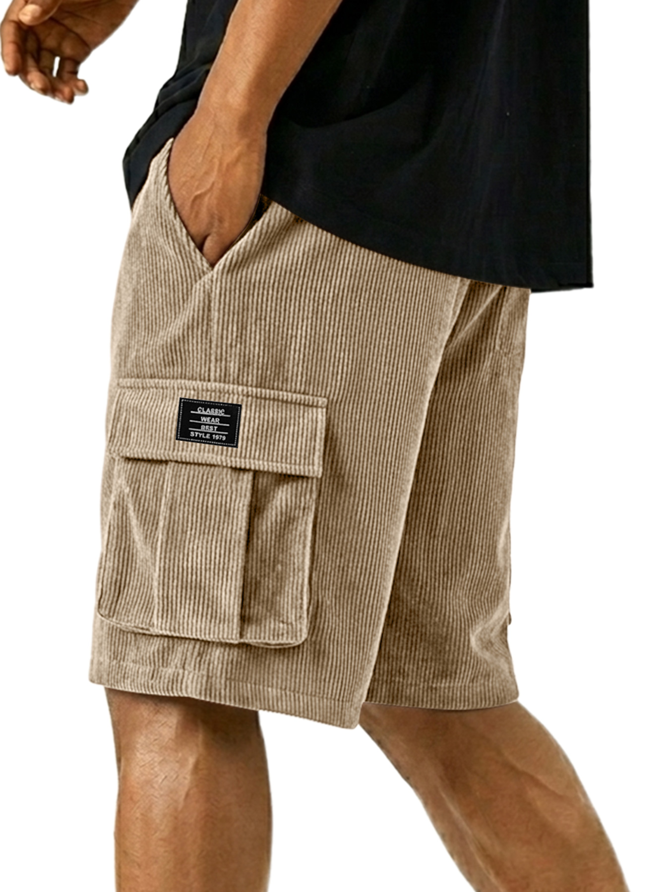 Men's Casual Corduroy Multi-pocket Embroidered Logo Cargo Shorts