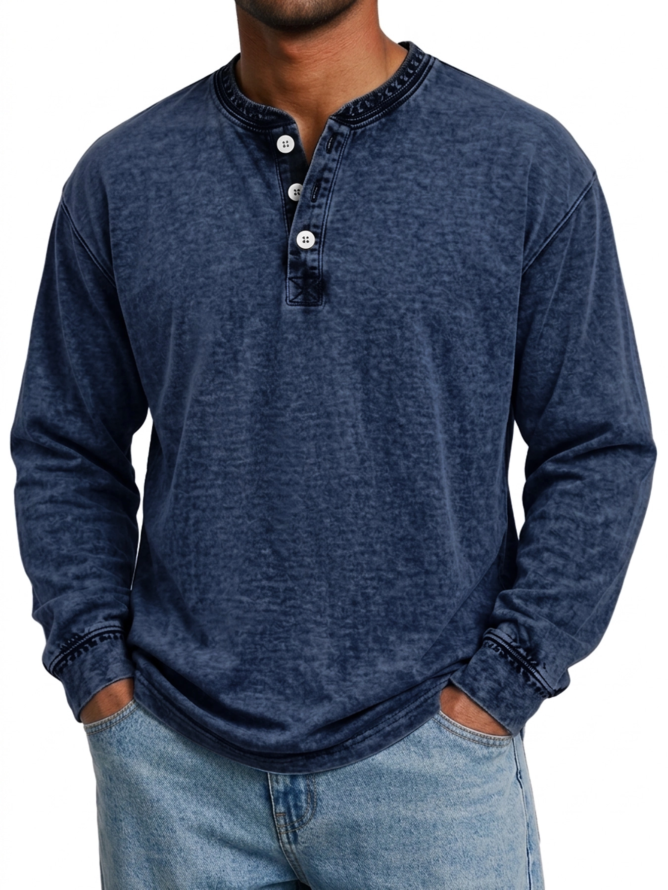 Men's Vintage Comfortable Casual Long-Sleeve Henley Shirt