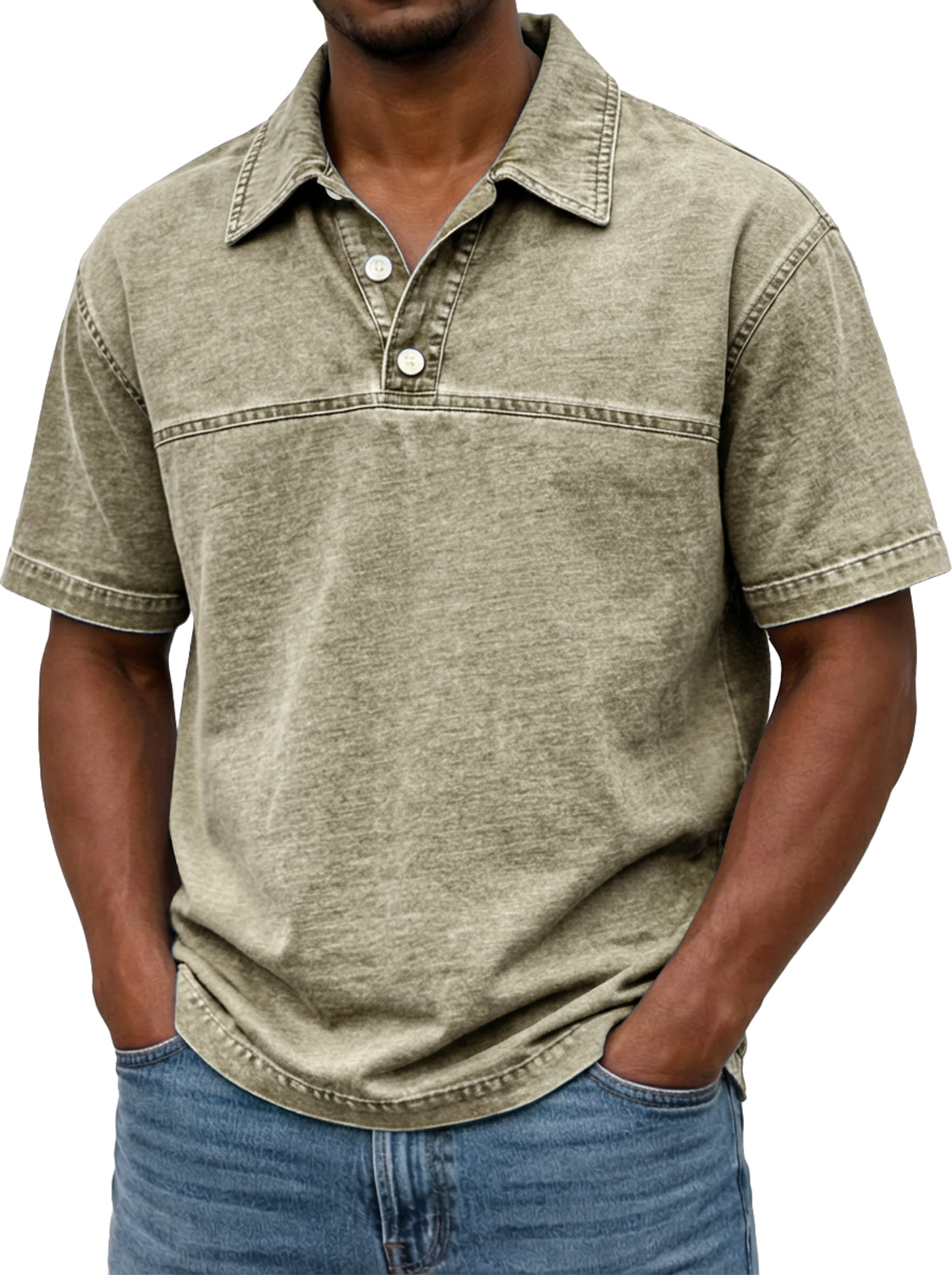 Men's Vintage-style Short-sleeved Polo Shirt With Contrasting Stitching Design