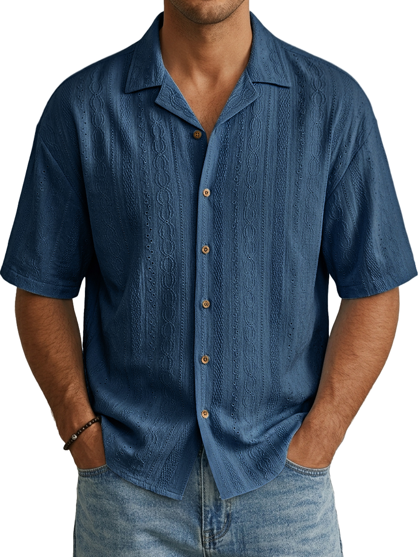Men's Casual Jacquard Textured Comfortable Short-Sleeve Shirt