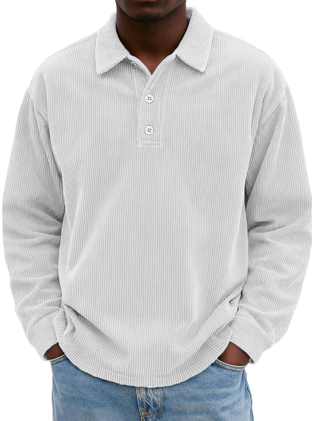 Men's Stylish Retro Casual Corduroy Lapel Long-sleeved Polo Shirt 