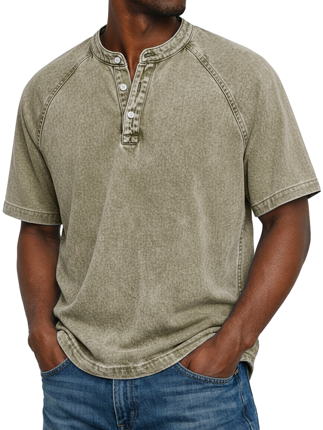Men's Vintage Raglan Short-sleeved Henley Shirt