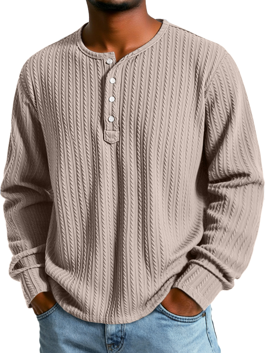 Men's Simple Texture Casual Button-down Long-sleeved Loose Henley Shirt