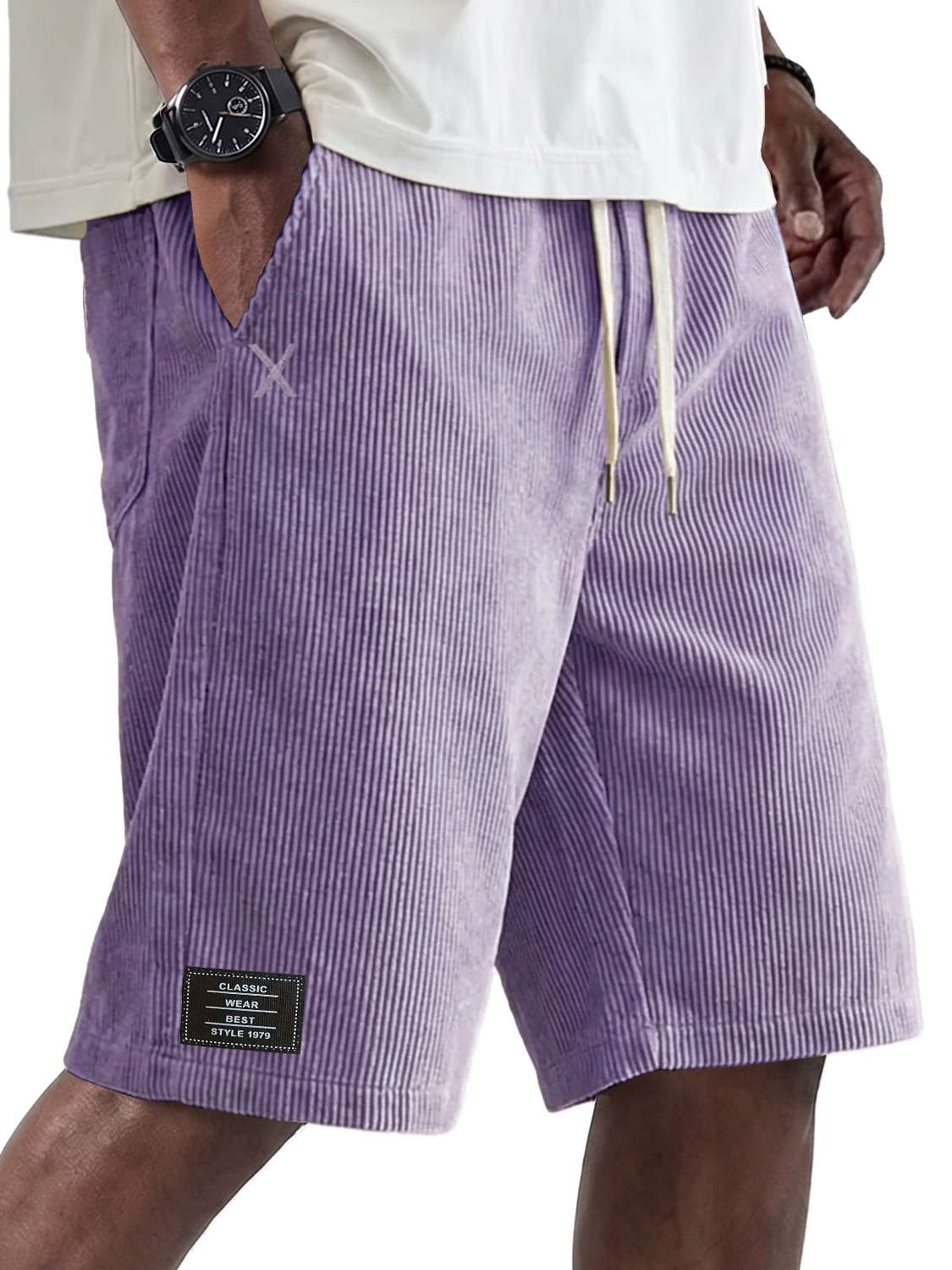 Men's Retro Comfortable Corduroy Shorts with Embroidered Logo