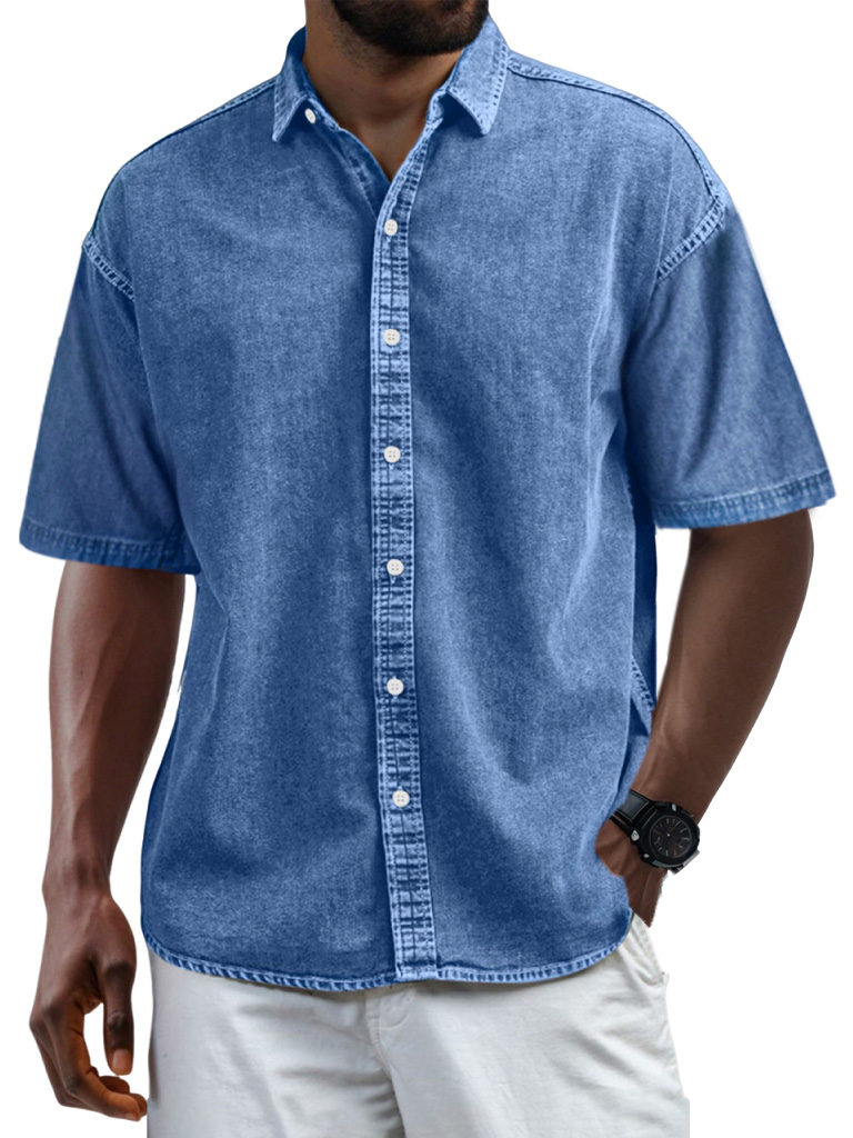 Men's Casual Vintage Button Lapel Short Sleeve Shirt
