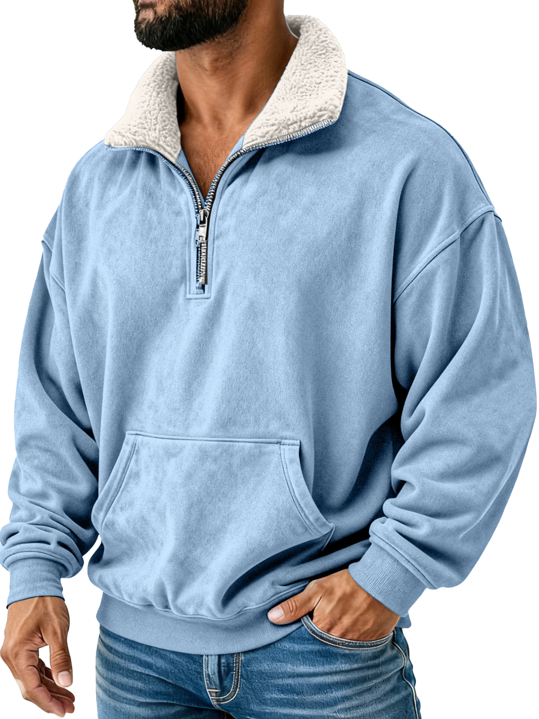 Retro Simple Plush Stand Collar Long Sleeve Sweatshirt