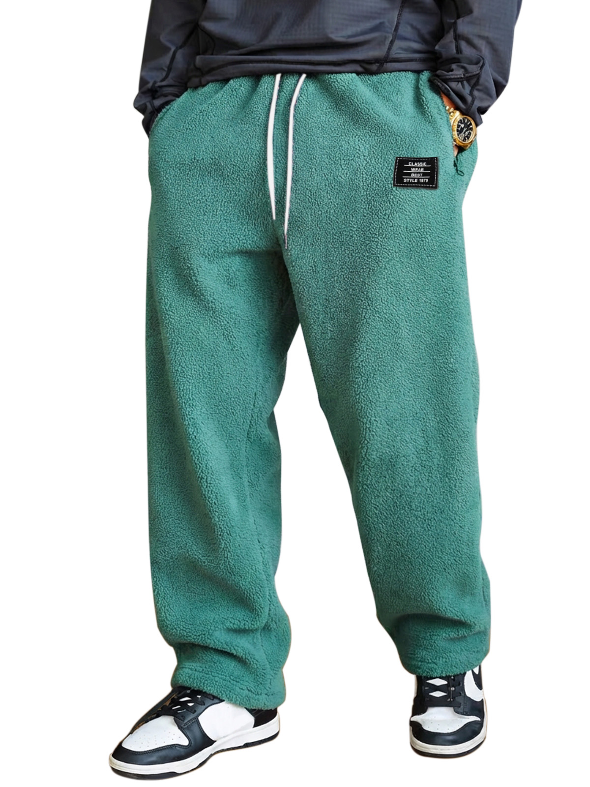 Men's Simple And Versatile Fleece Comfortable Loose Straight-leg Trousers