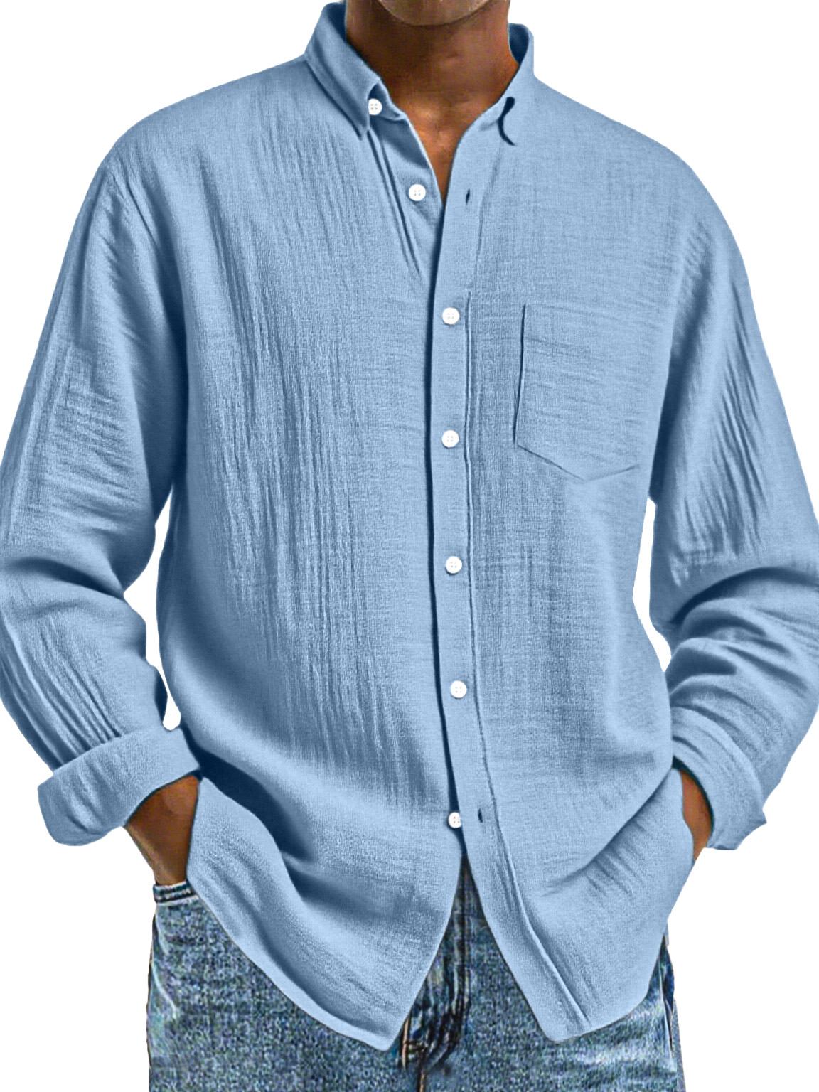 Men's Loose Everyday Breathable Solid Color Simple Long-sleeved Shirt