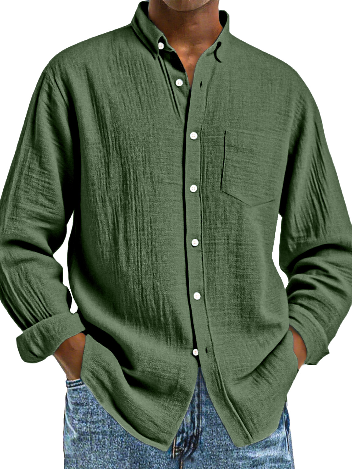 Men's Loose Everyday Breathable Solid Color Simple Long-sleeved Shirt