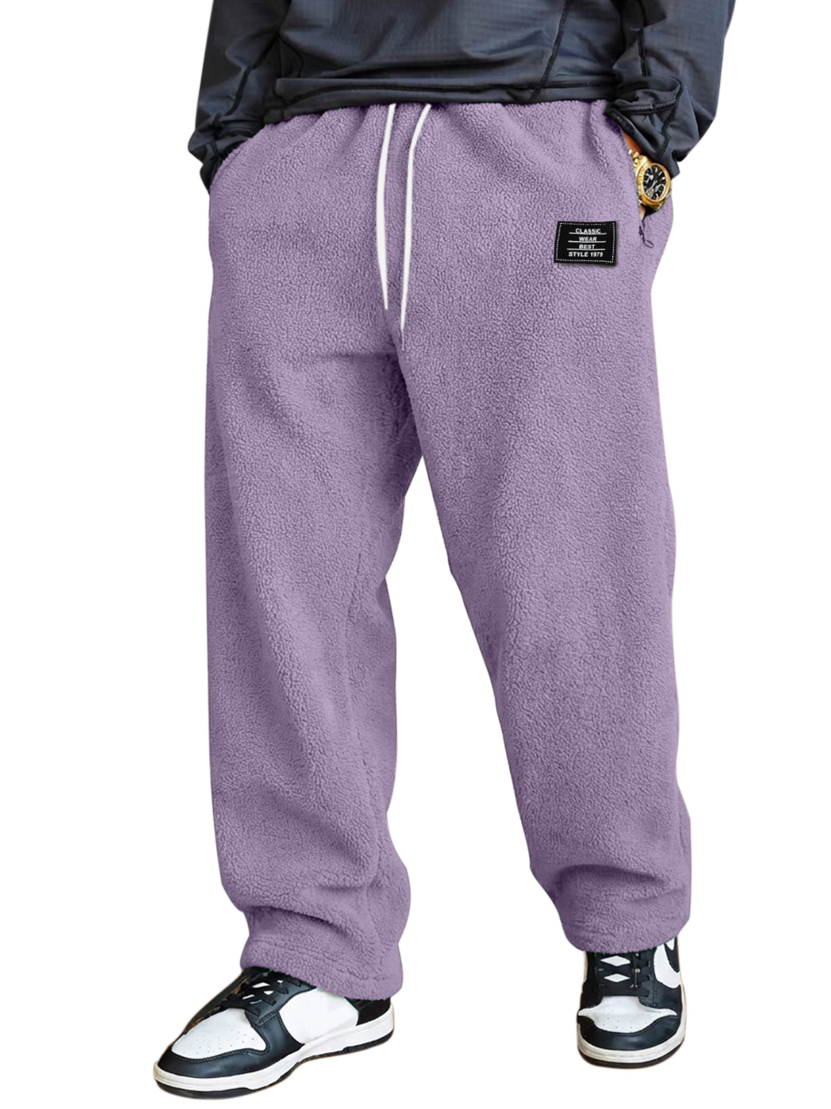 Men's Simple And Versatile Fleece Comfortable Loose Straight-leg Trousers