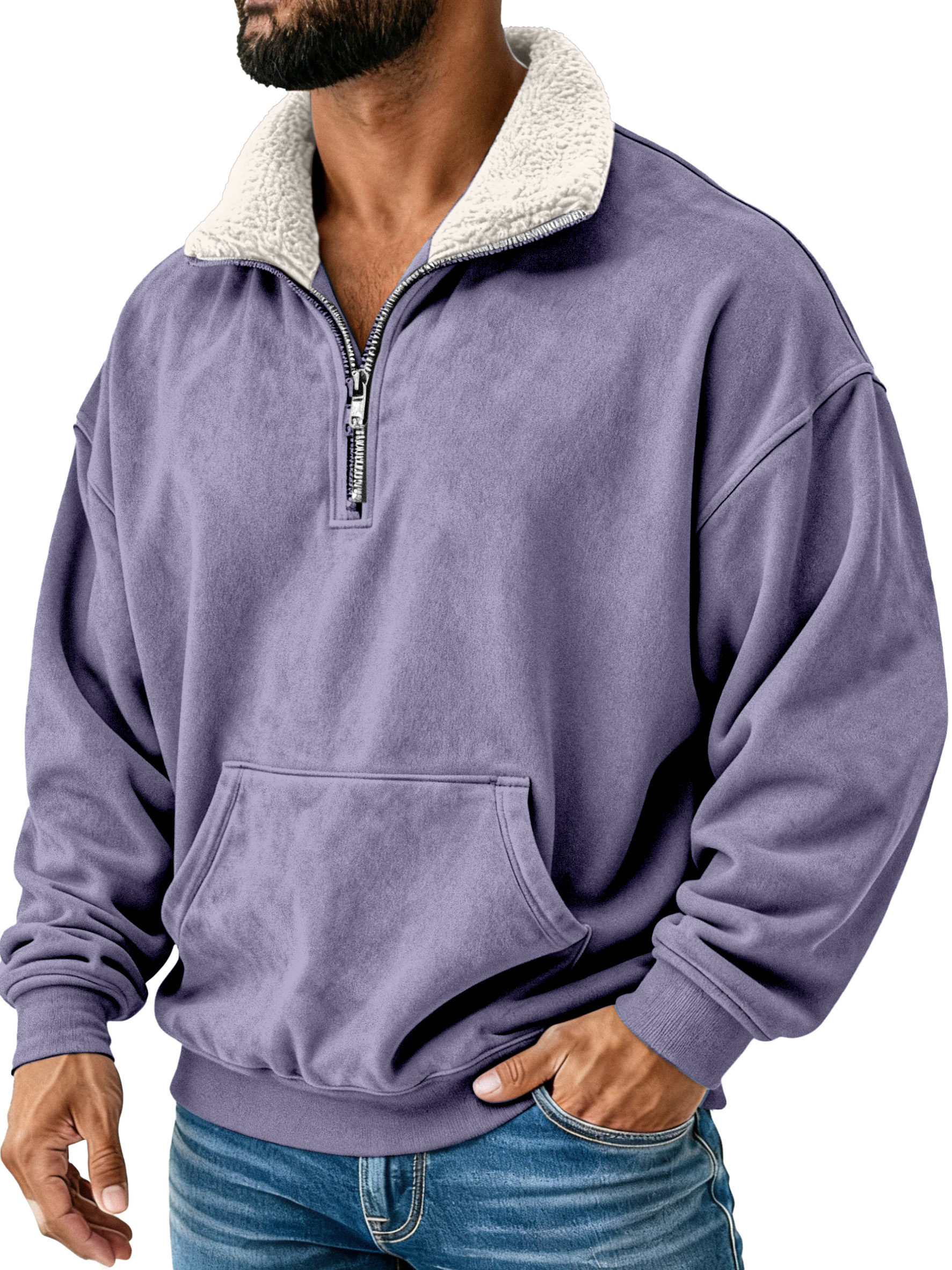 Retro Simple Plush Stand Collar Long Sleeve Sweatshirt