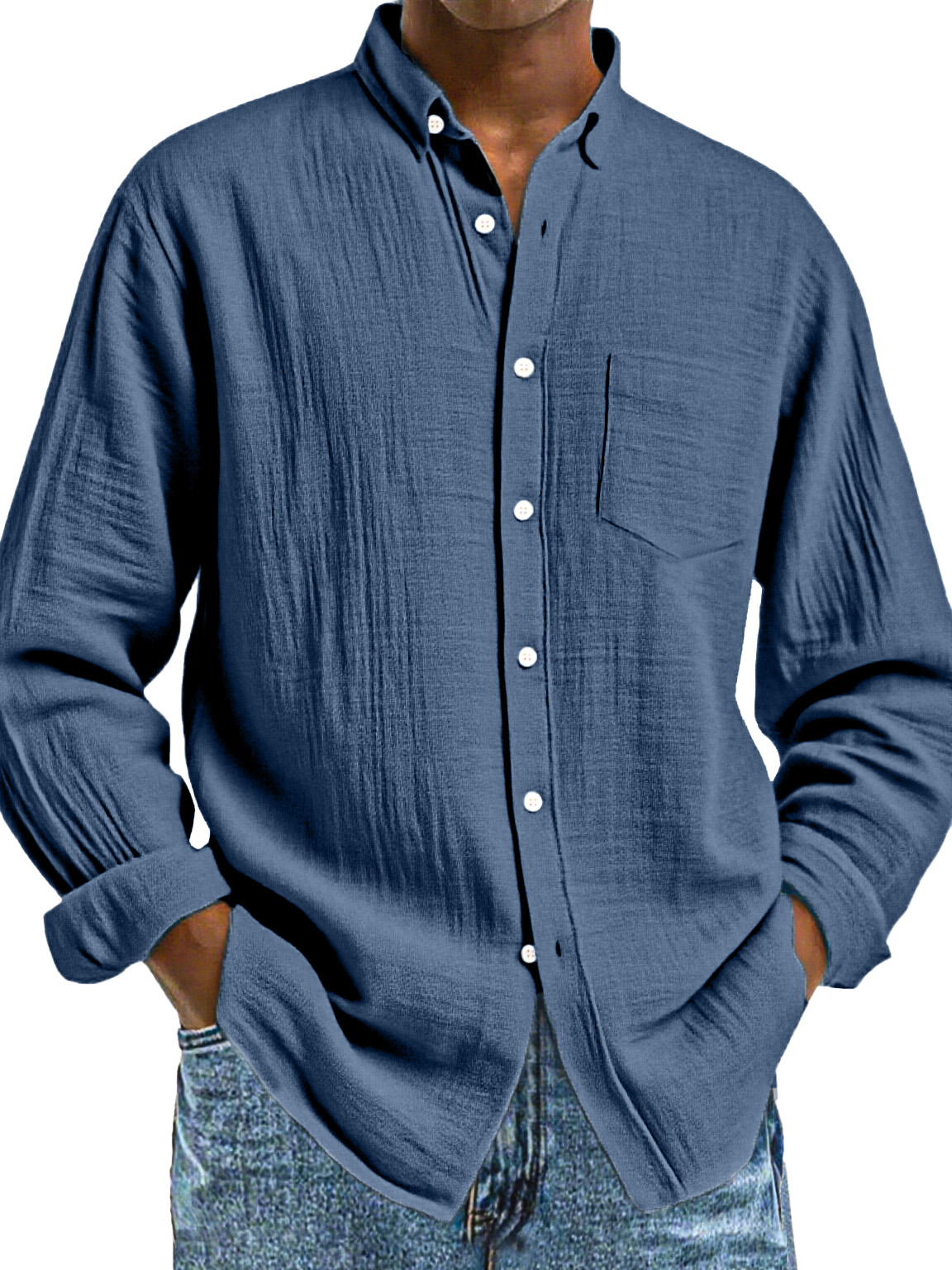 Men's Loose Everyday Breathable Solid Color Simple Long-sleeved Shirt