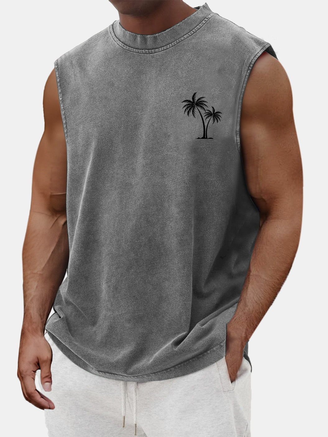 Men's Summer Casual And Comfortable Coconut Print Sleeveless T-shirt