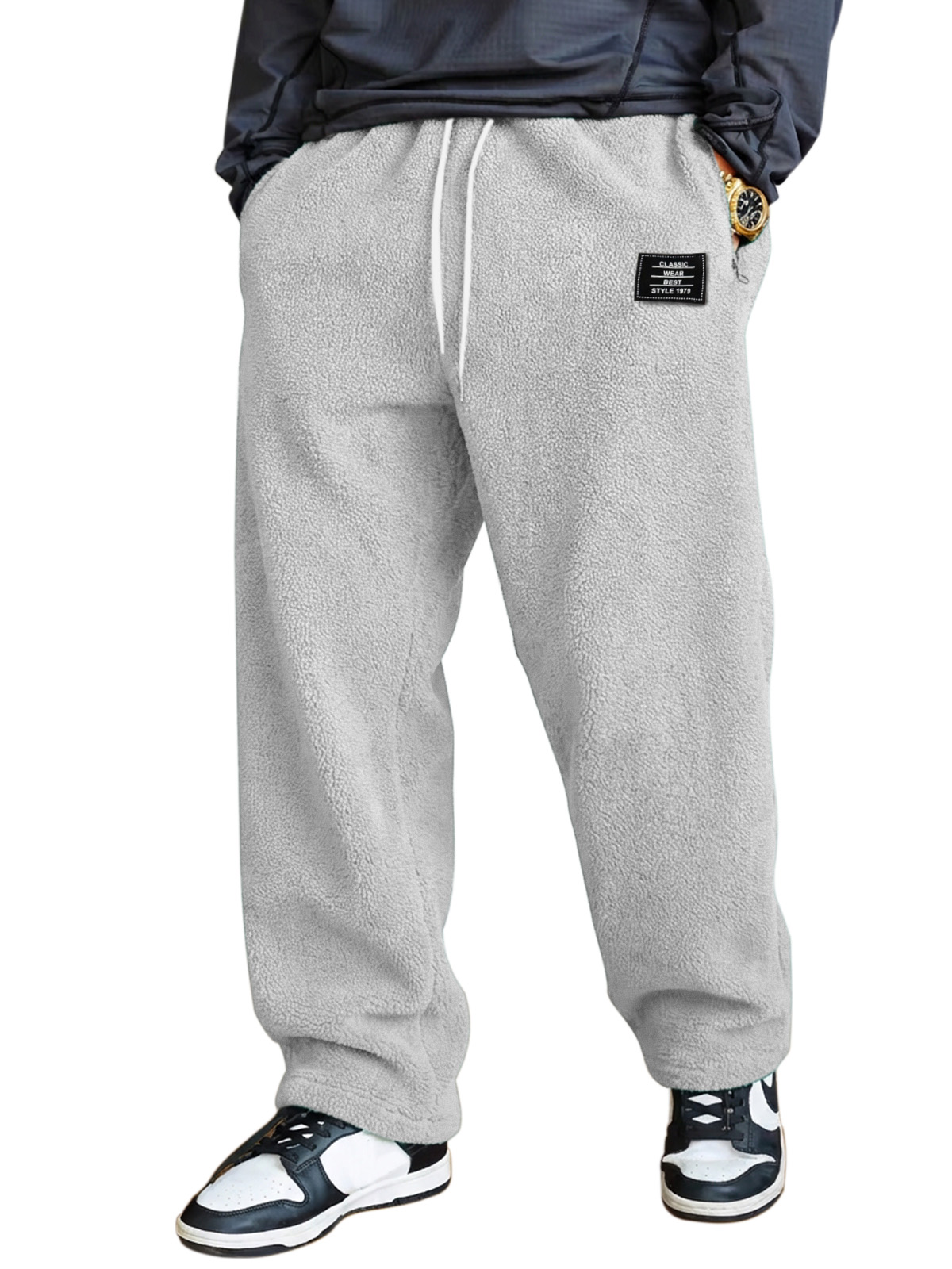 Men's Simple And Versatile Fleece Comfortable Loose Straight-leg Trousers