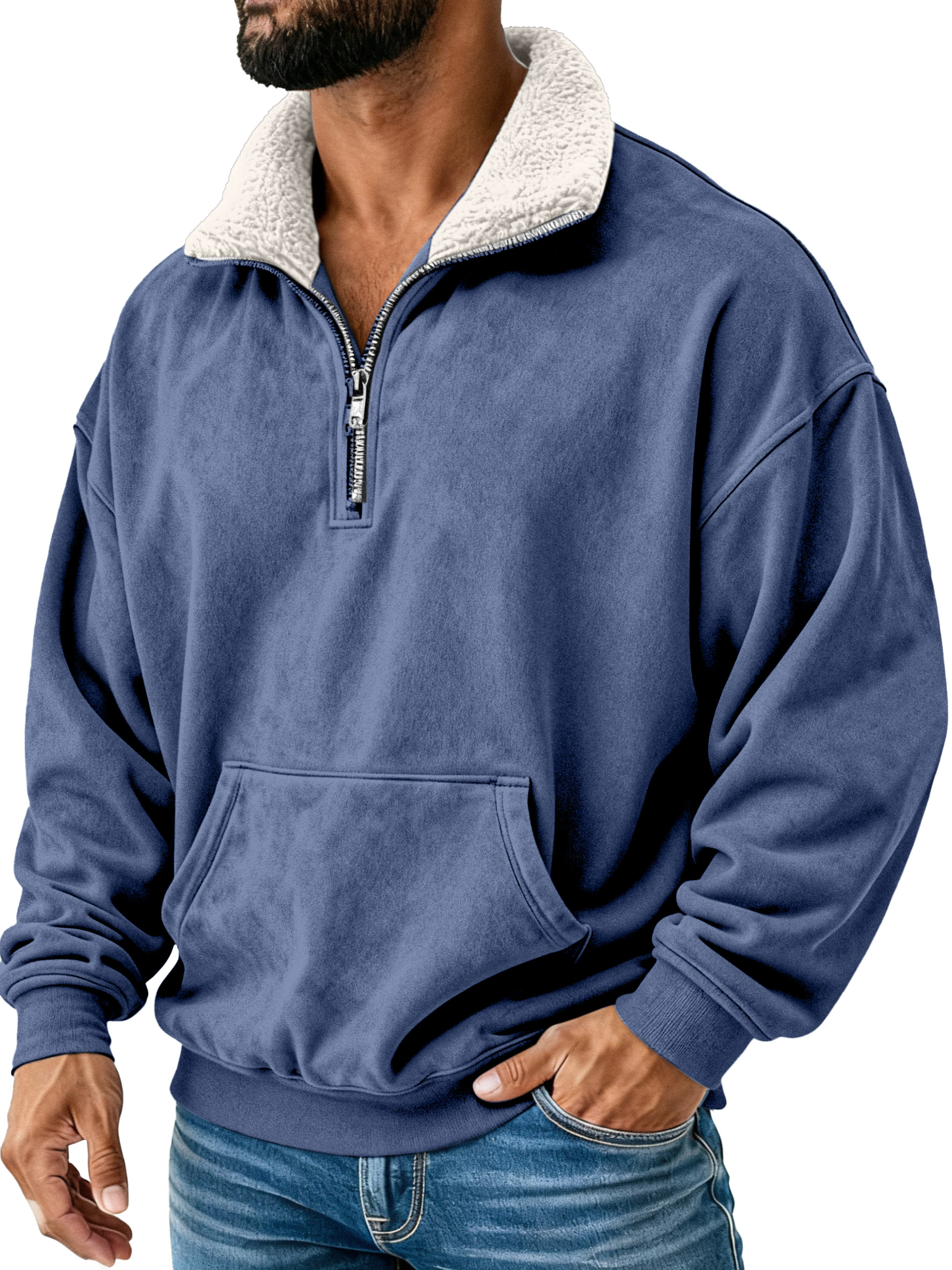 Retro Simple Plush Stand Collar Long Sleeve Sweatshirt