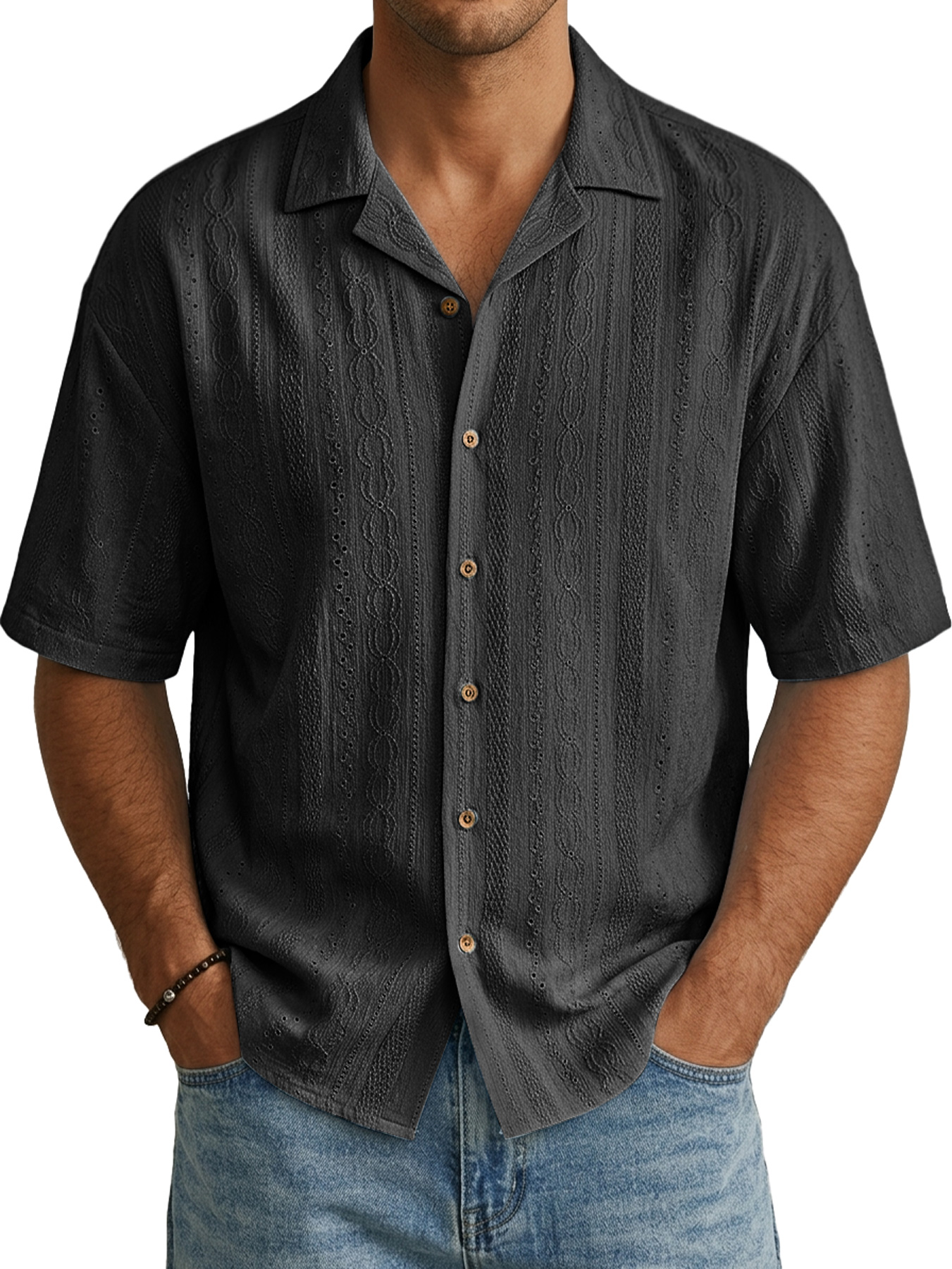 Men's Casual Jacquard Textured Comfortable Short-Sleeve Shirt